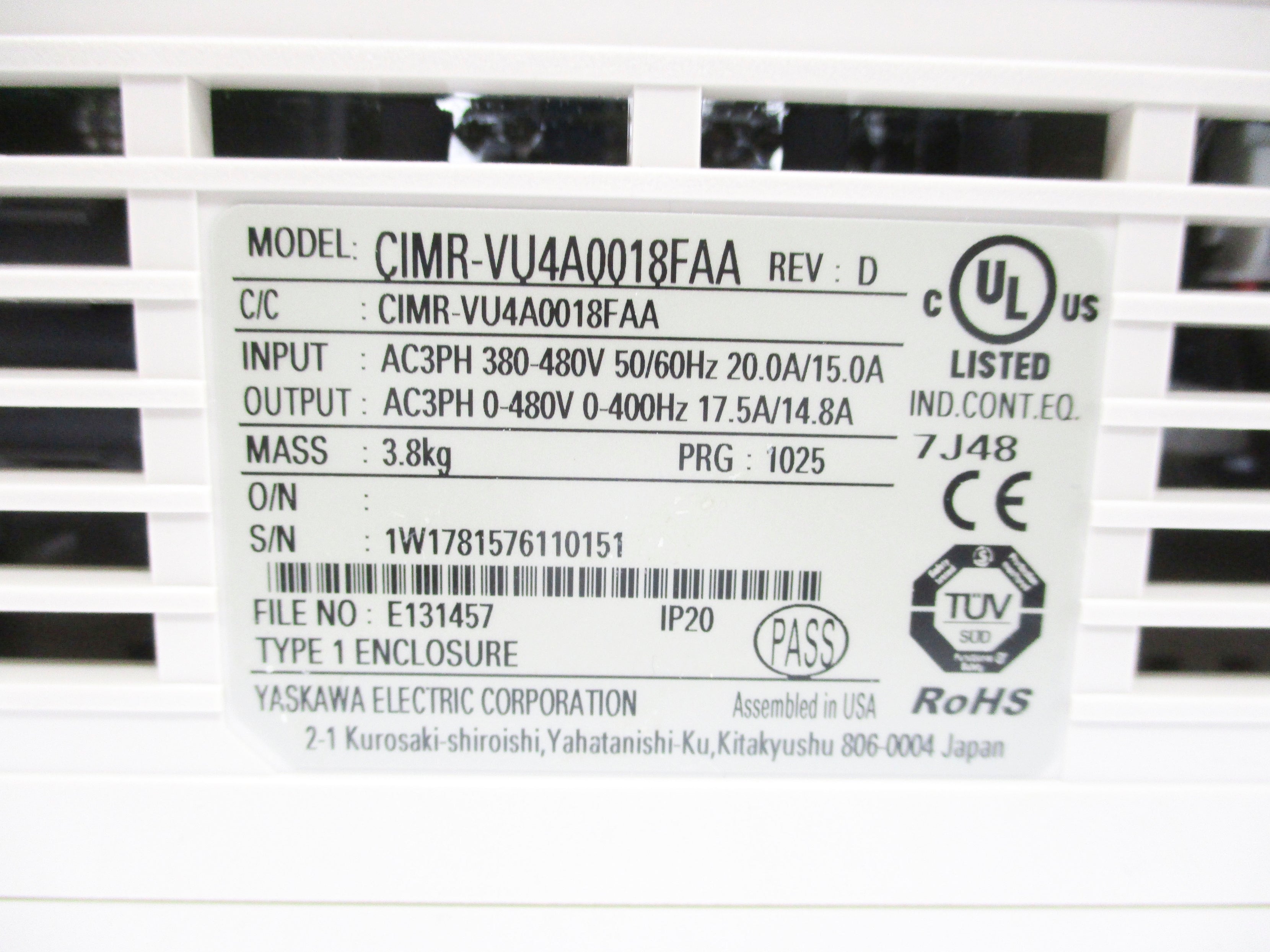 YASKAWA CIMR-VU4A0018FAA 380-480V 15.0/20.0A NSMP