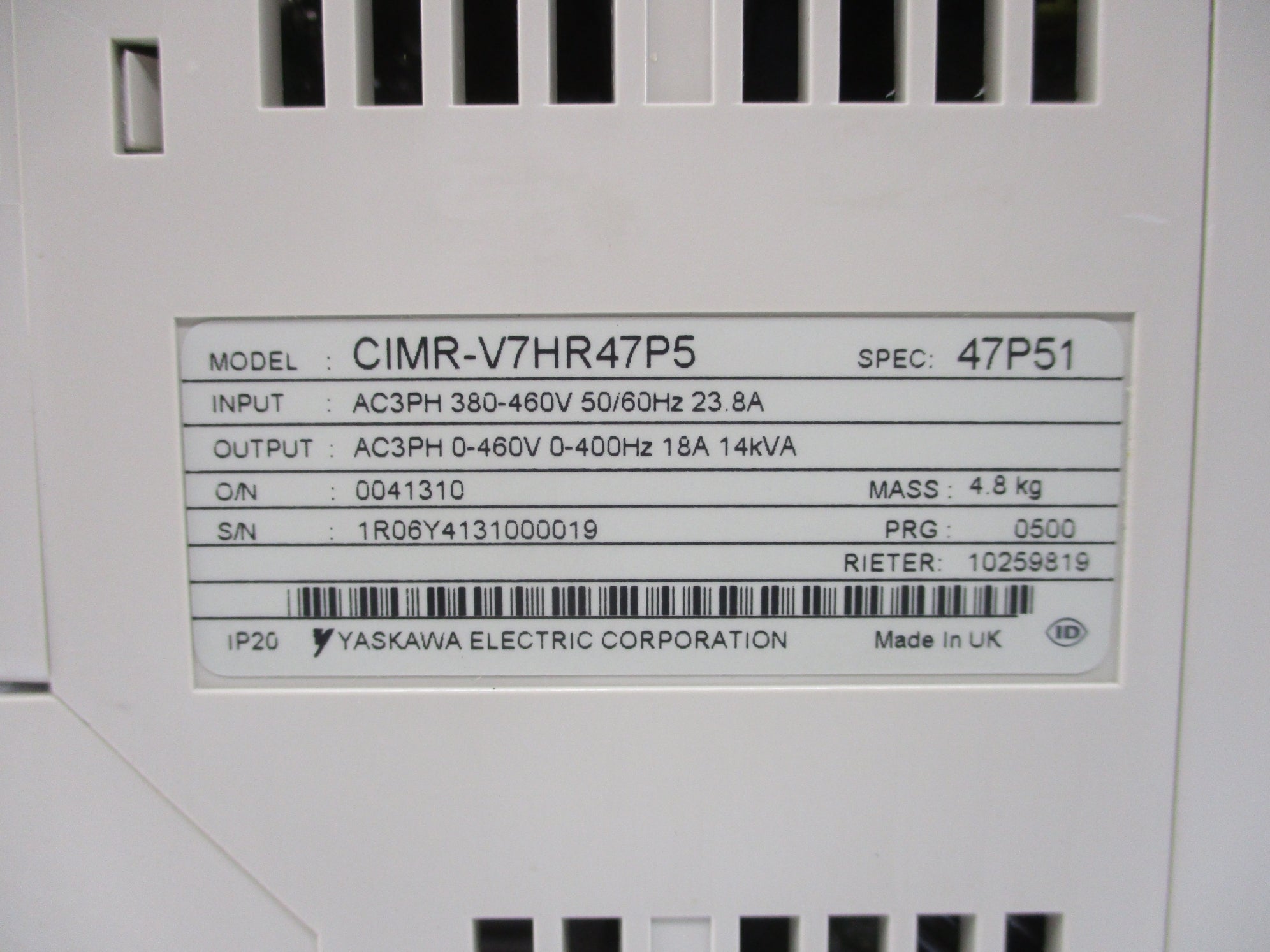 YASKAWA CIMR-V7HR47P5 (AS PICTURED) NSNP
