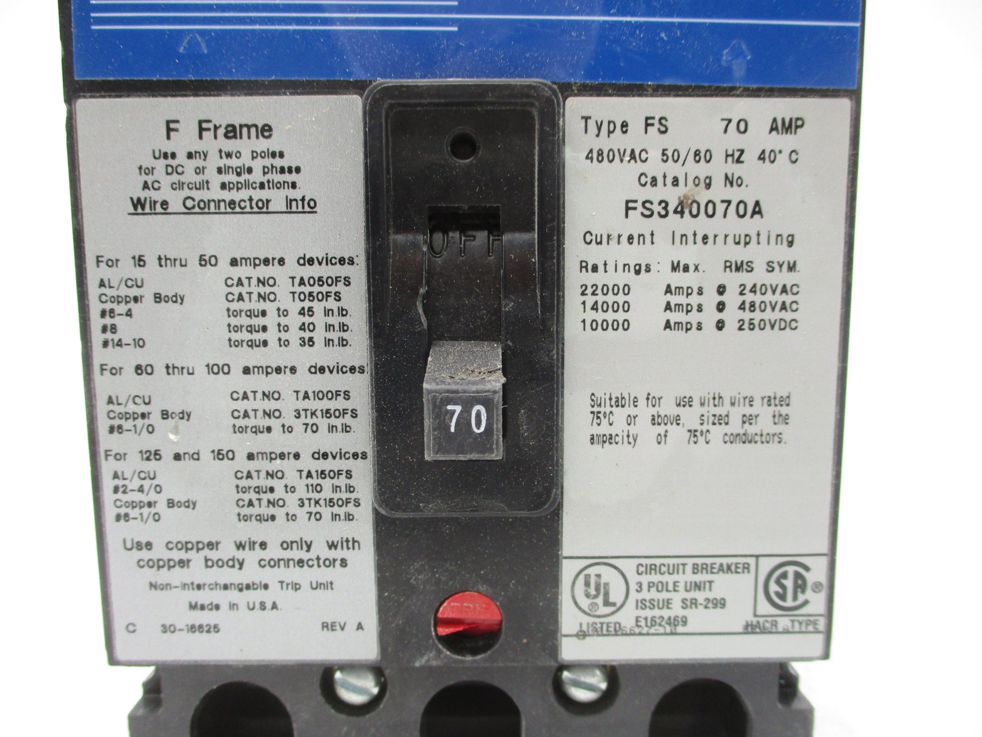 THOMAS&BETTS FS340070A 70A 480V (AS PICTURED) NSNP