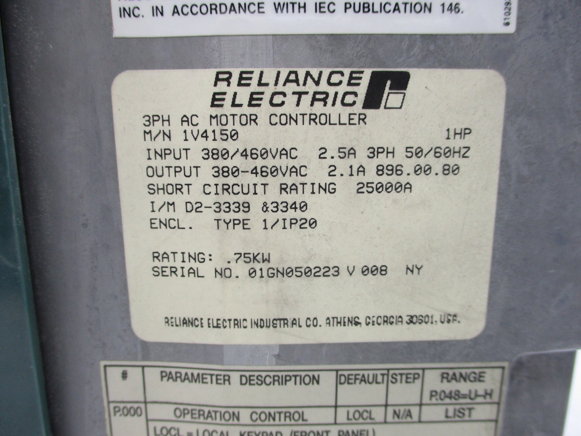 RELIANCE ELECTRIC 1V4150 (AS PICTURED) UNMP