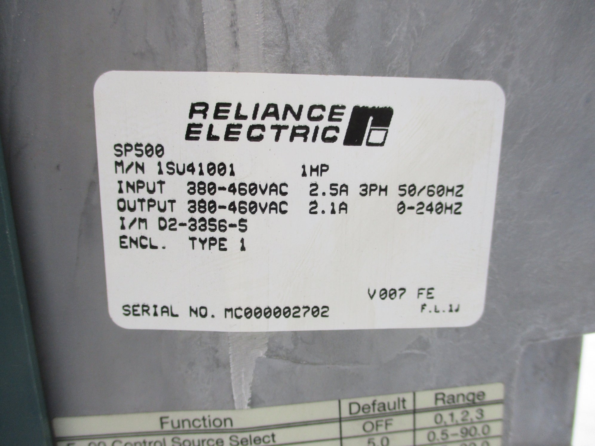 RELIANCE ELECTRIC 1SU41001 SP500 UNMP