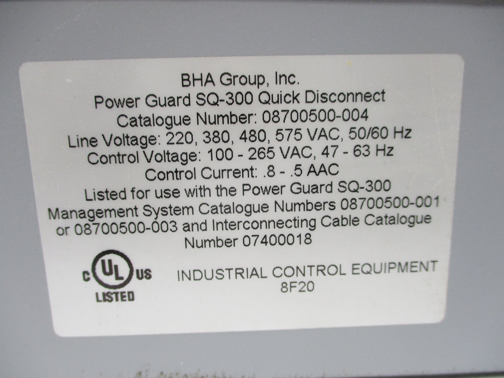 BHA 08700500-004 SQ300 UNMP