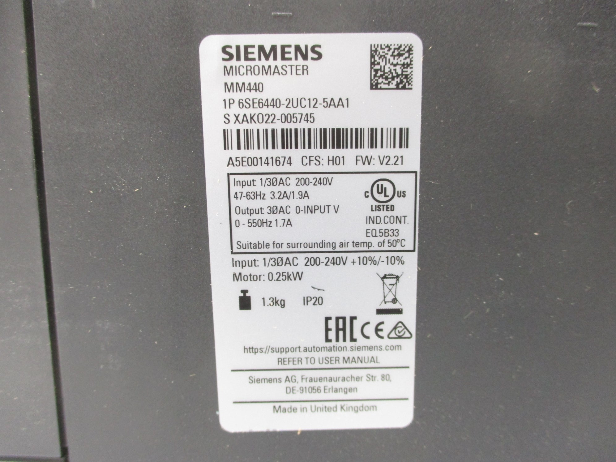 SIEMENS 6SE6440-2UC12-5AA1 NSMP