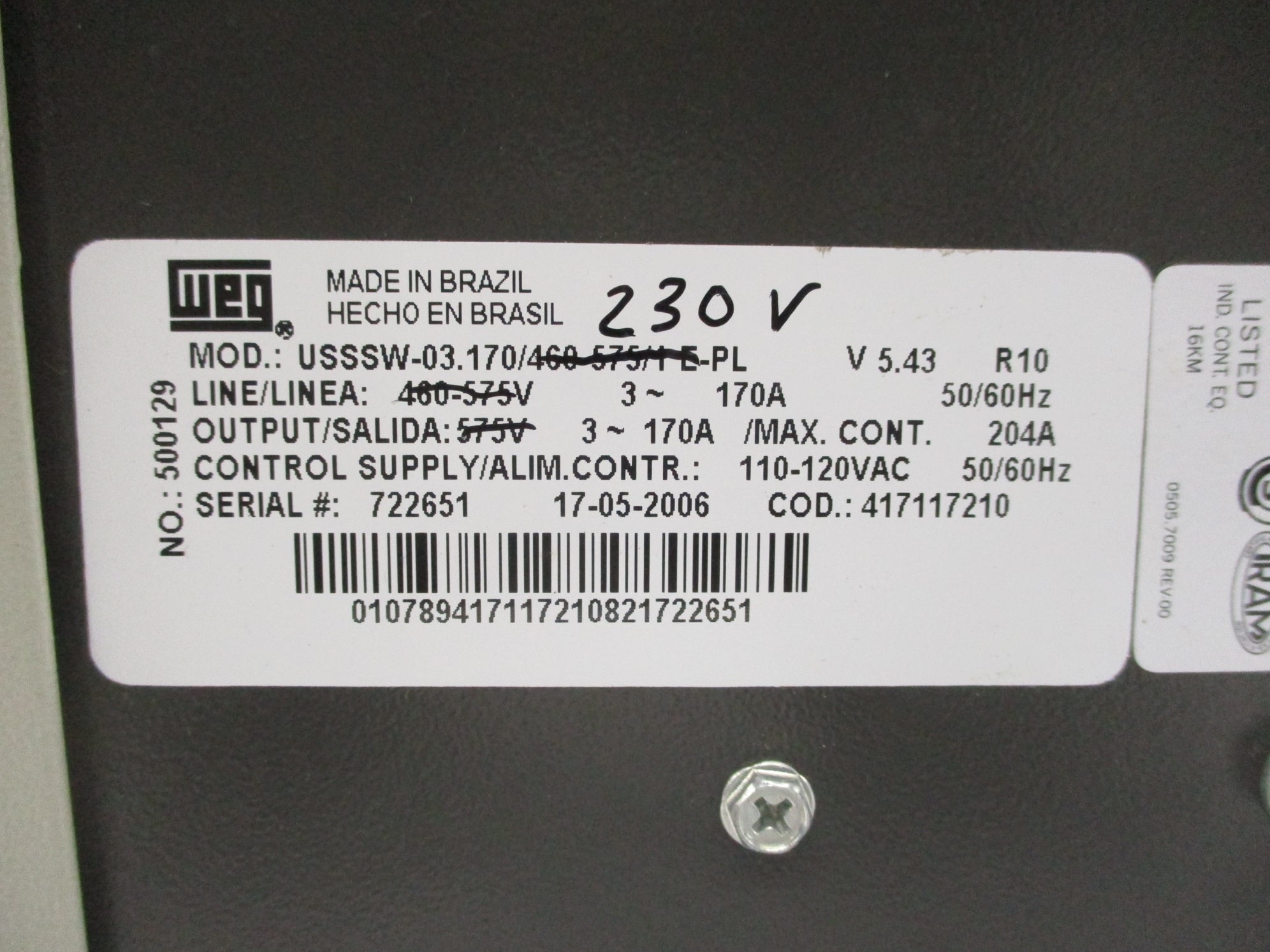 WEG USSW-03.170/230V-PL NSNP