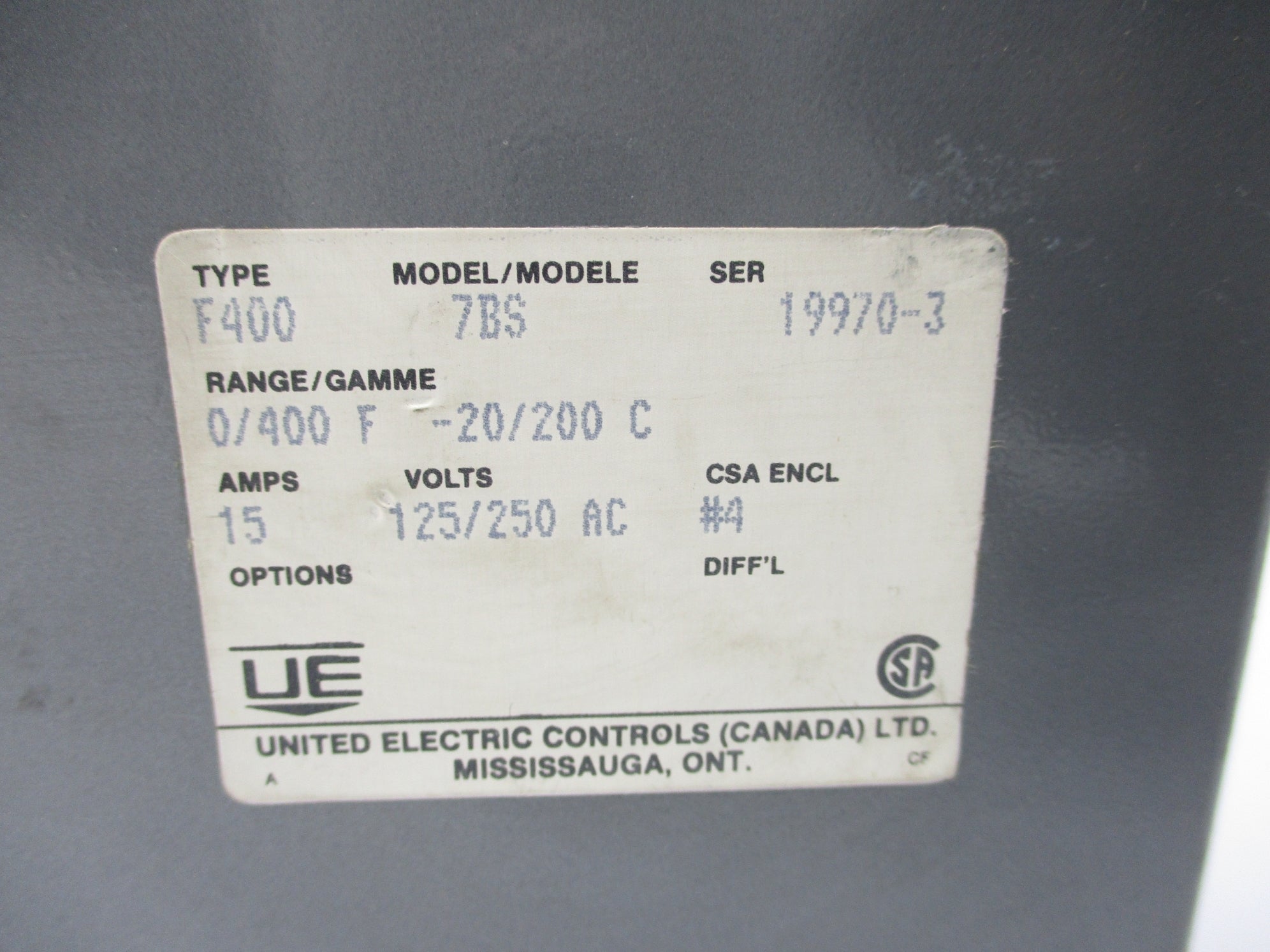 UNITED ELECTRIC CONTROLS F4007BS 0-400F NSNP
