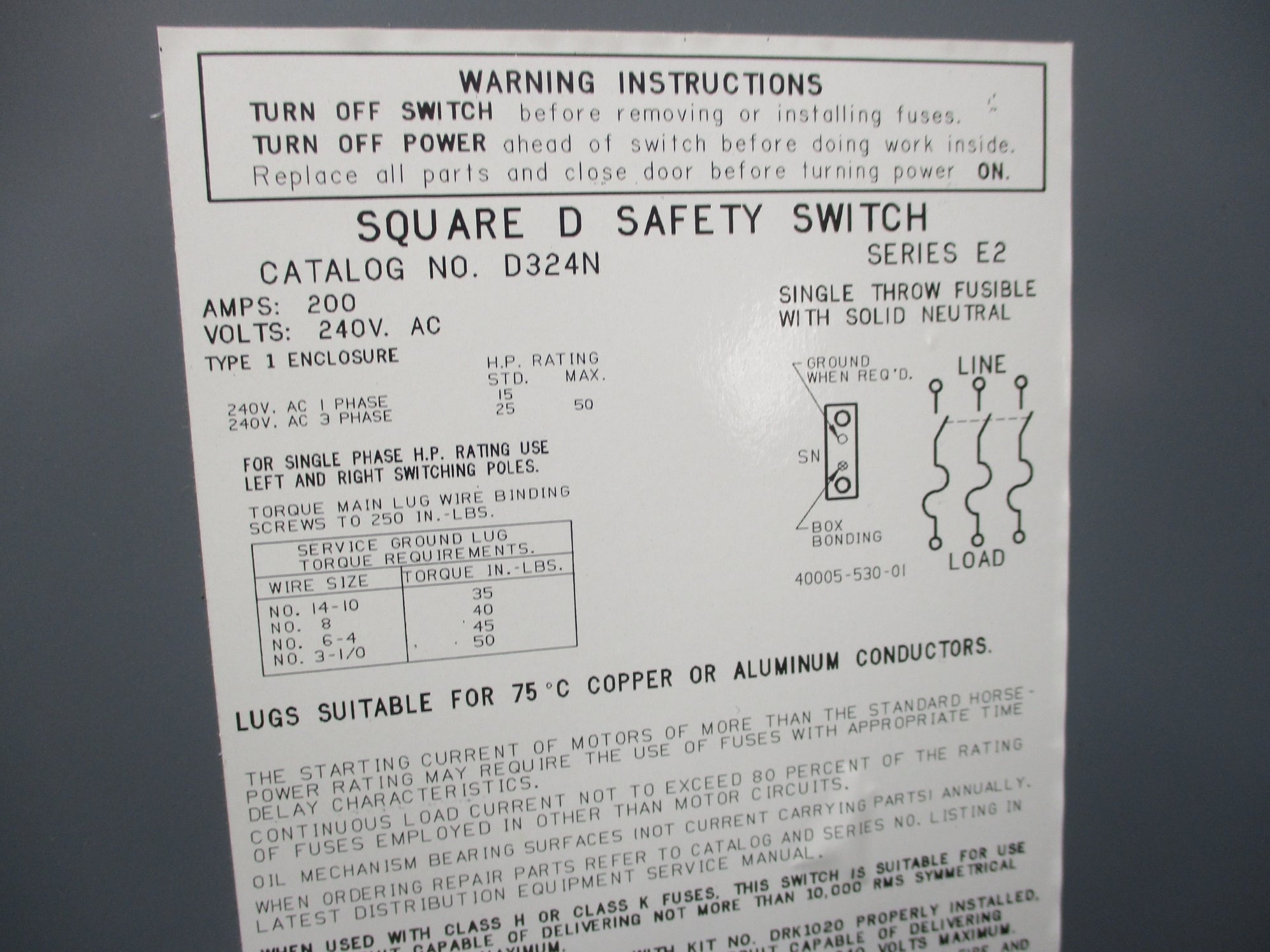 SQUARE D D324N SER. E2 NSNP
