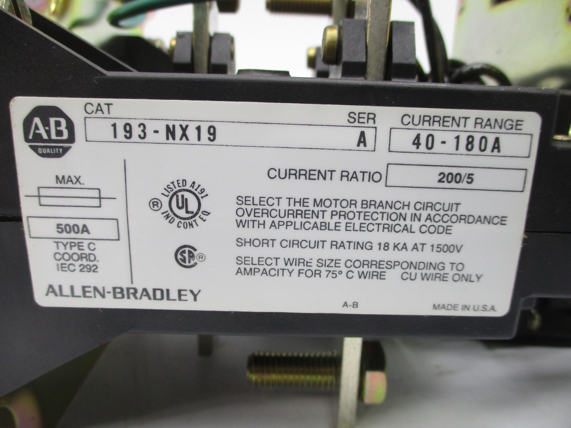INDUSTRIAL SPARE PART 193-NX19 SER. A 40-180A (BR/WH) NSMP