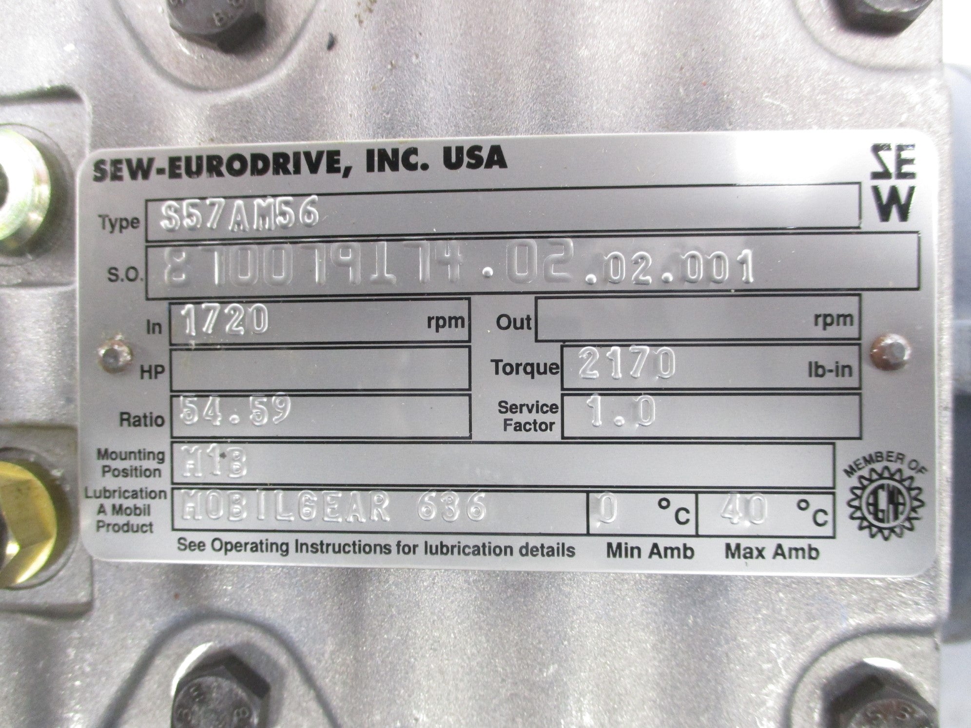 SEW EURODRIVE S57AM56 54.59:1 NSNP