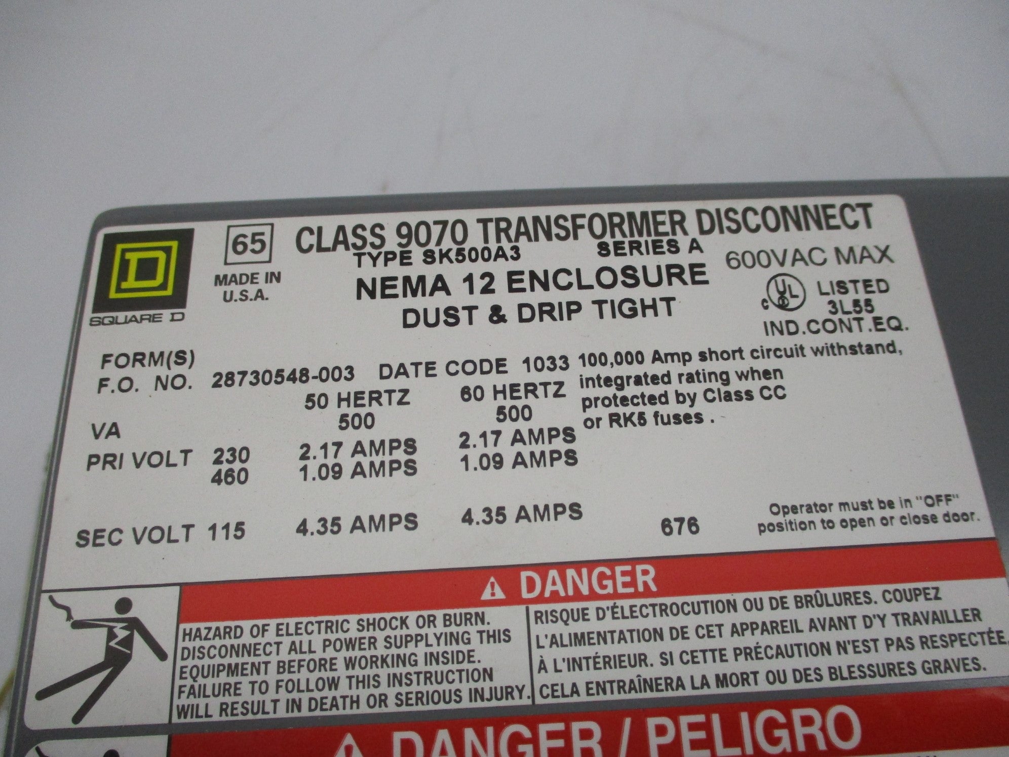 SQUARE D 9070SK500A3D1 NSMP