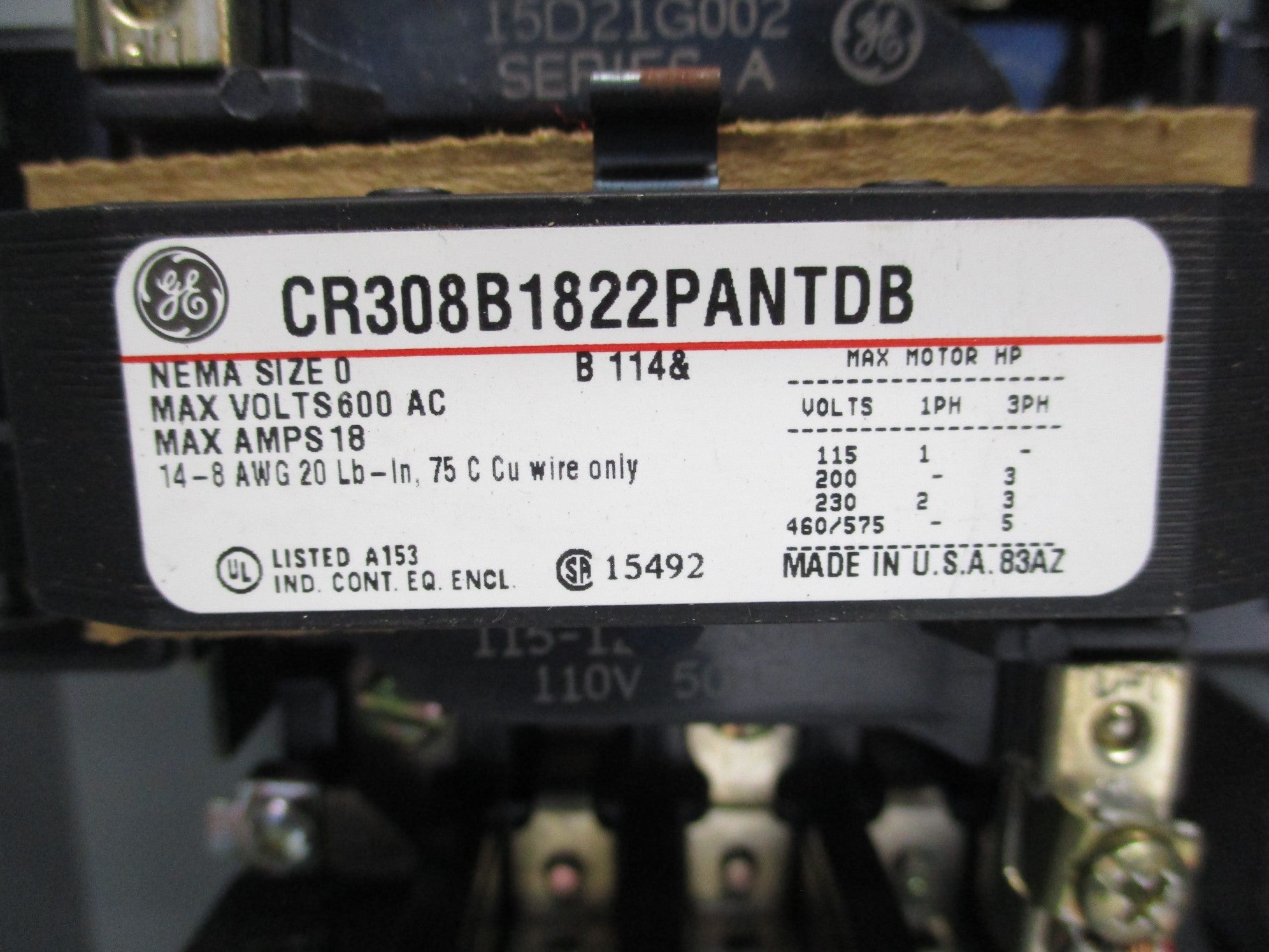 GENERAL ELECTRIC CR308B1822PANTDB NSMP
