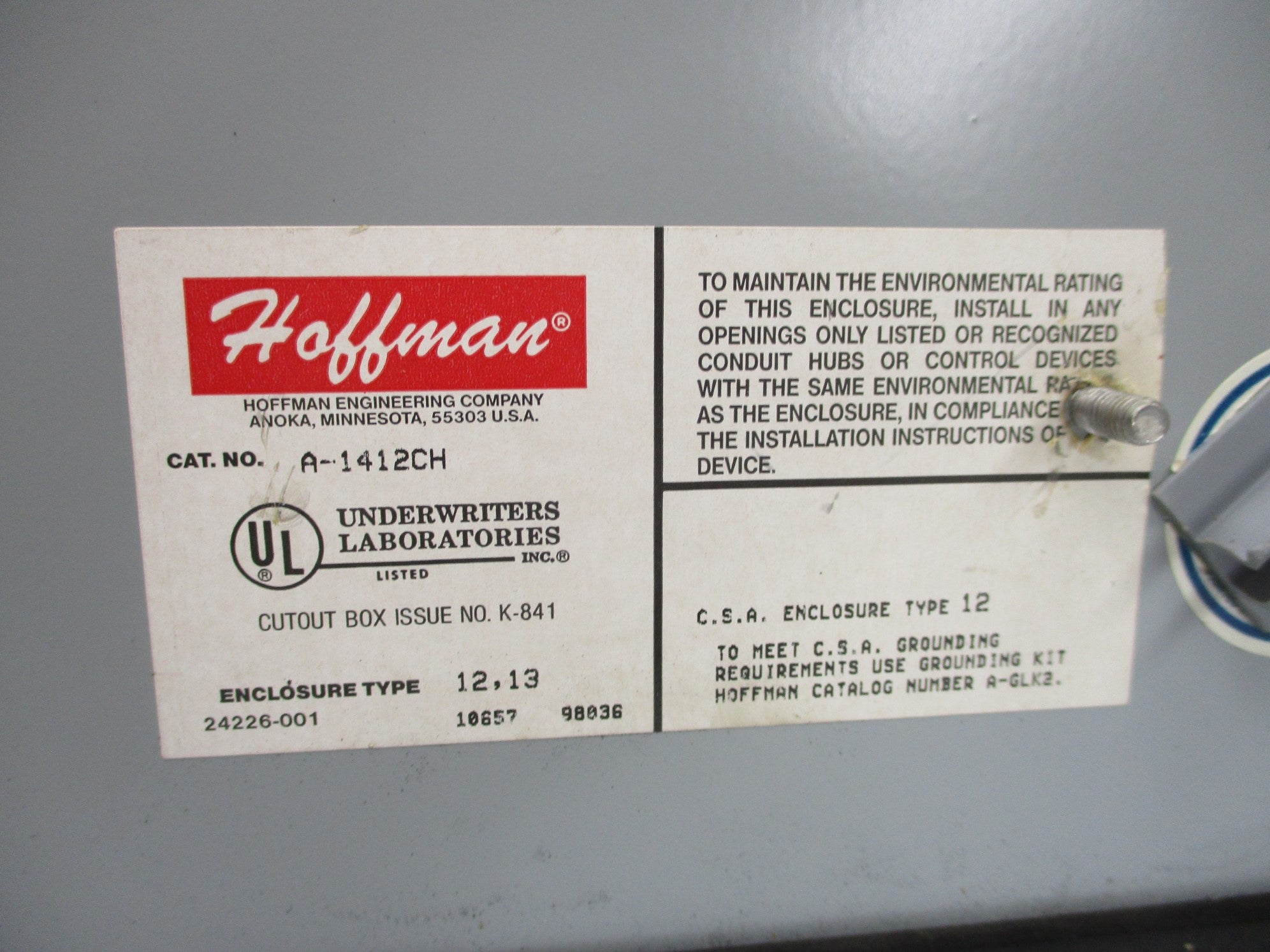 HOFFMAN A-1412CH UNMP