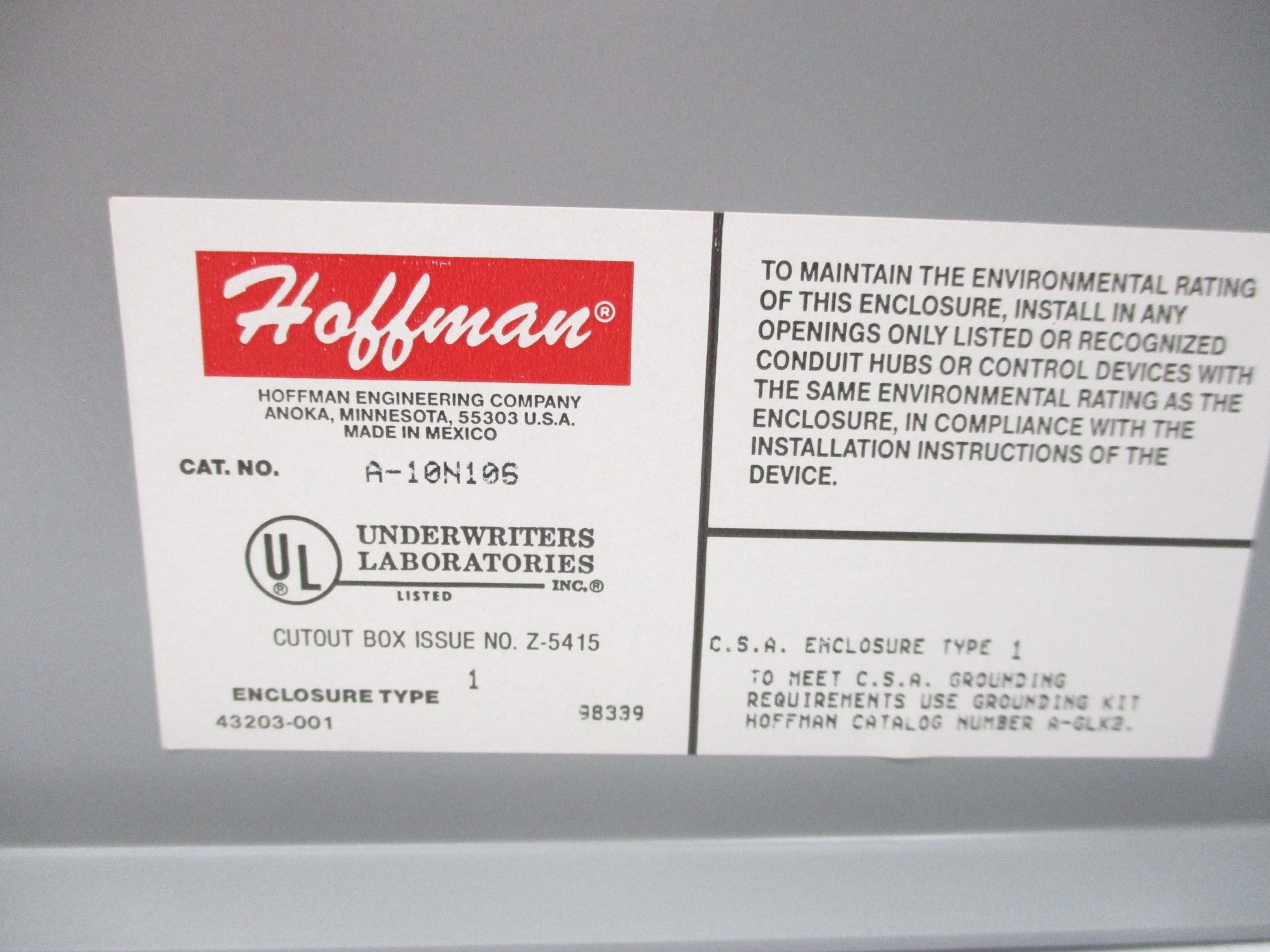 HOFFMAN A-10N106 NSNP