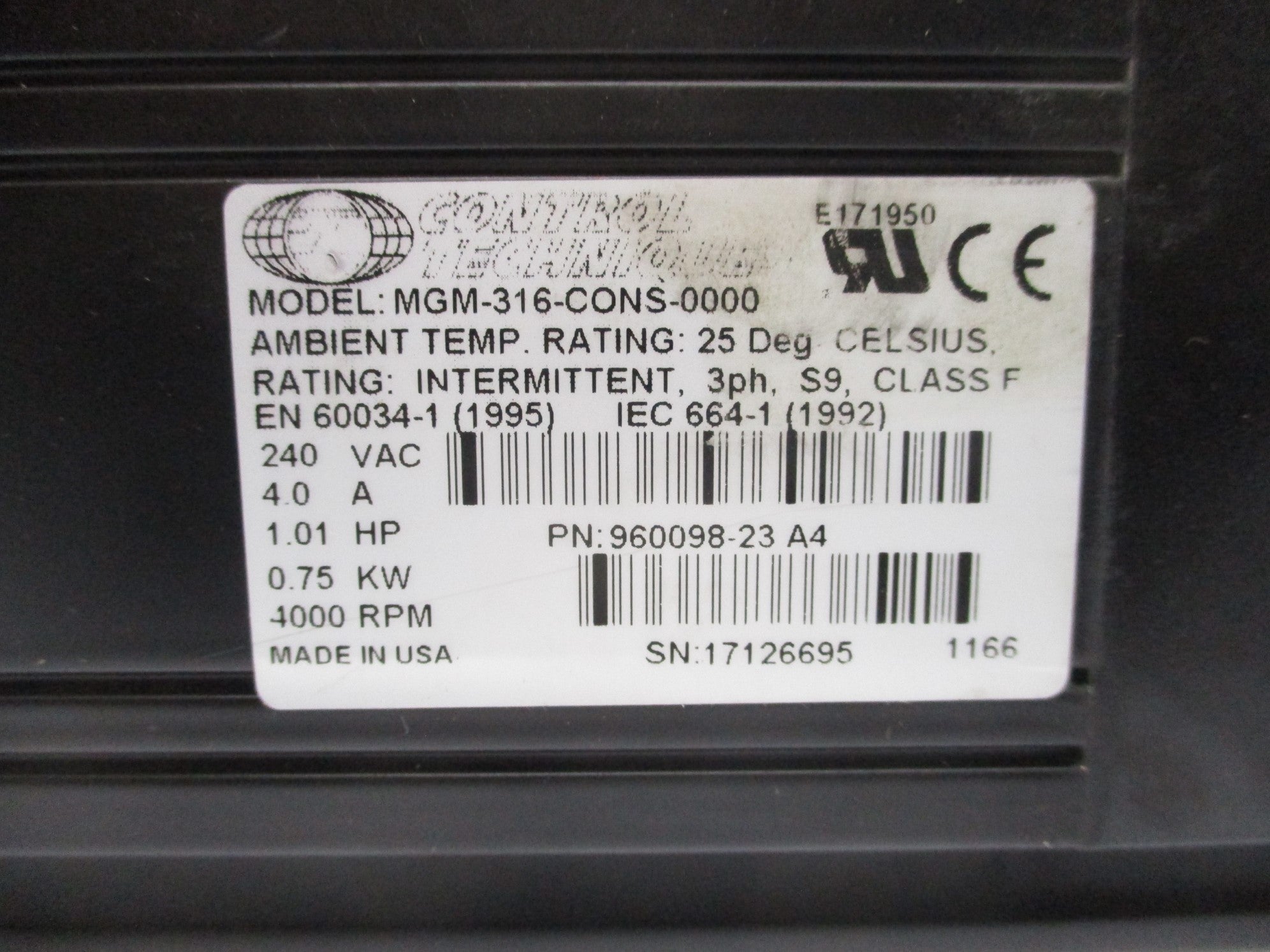 CONTROL TECHNIQUES MGM-316-CONS-0000 NSNP