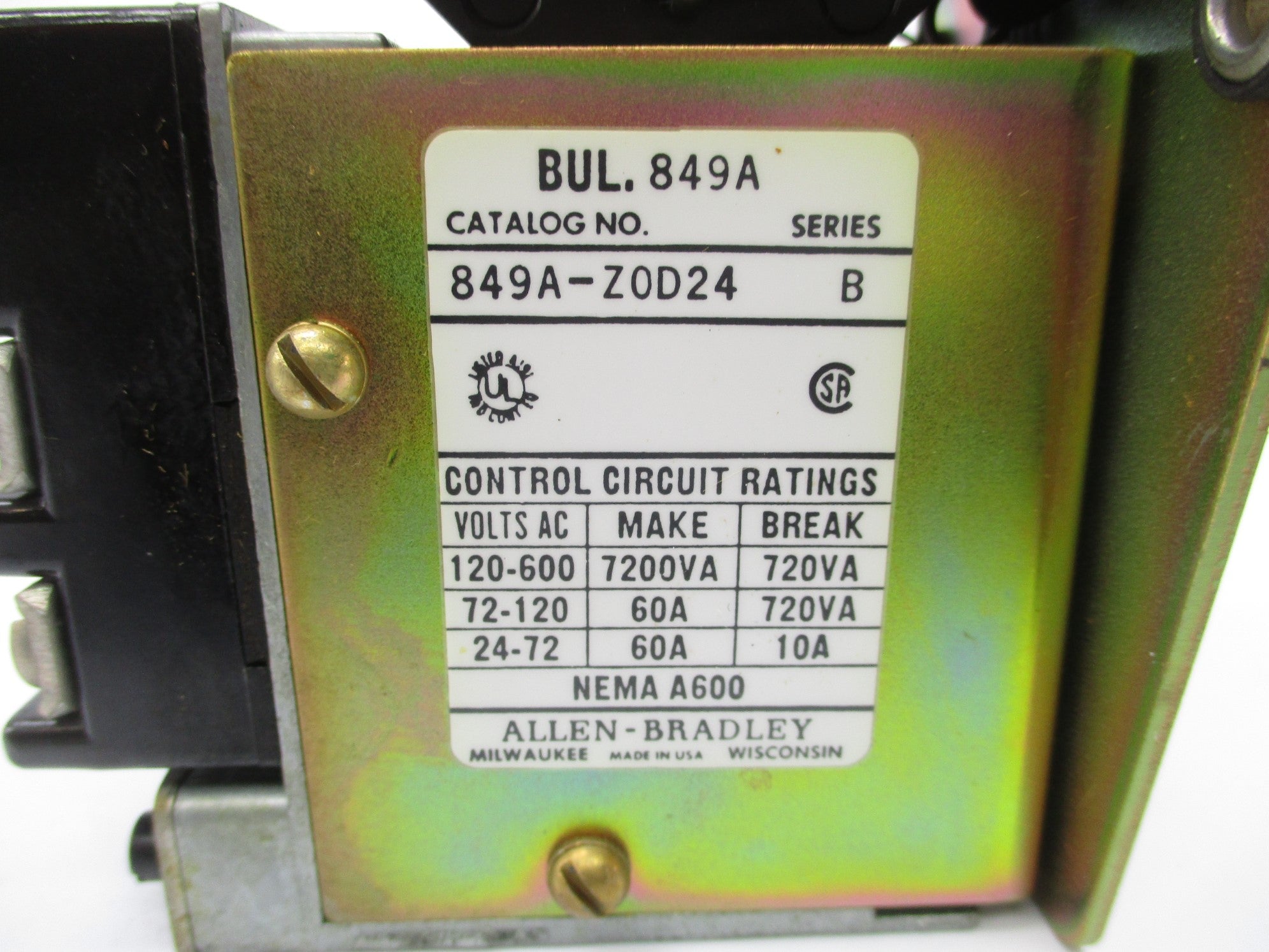 INDUSTRIAL SPARE PART 849A-ZOD24 SER. B 110/120V 60A (BR/YL) NSMP