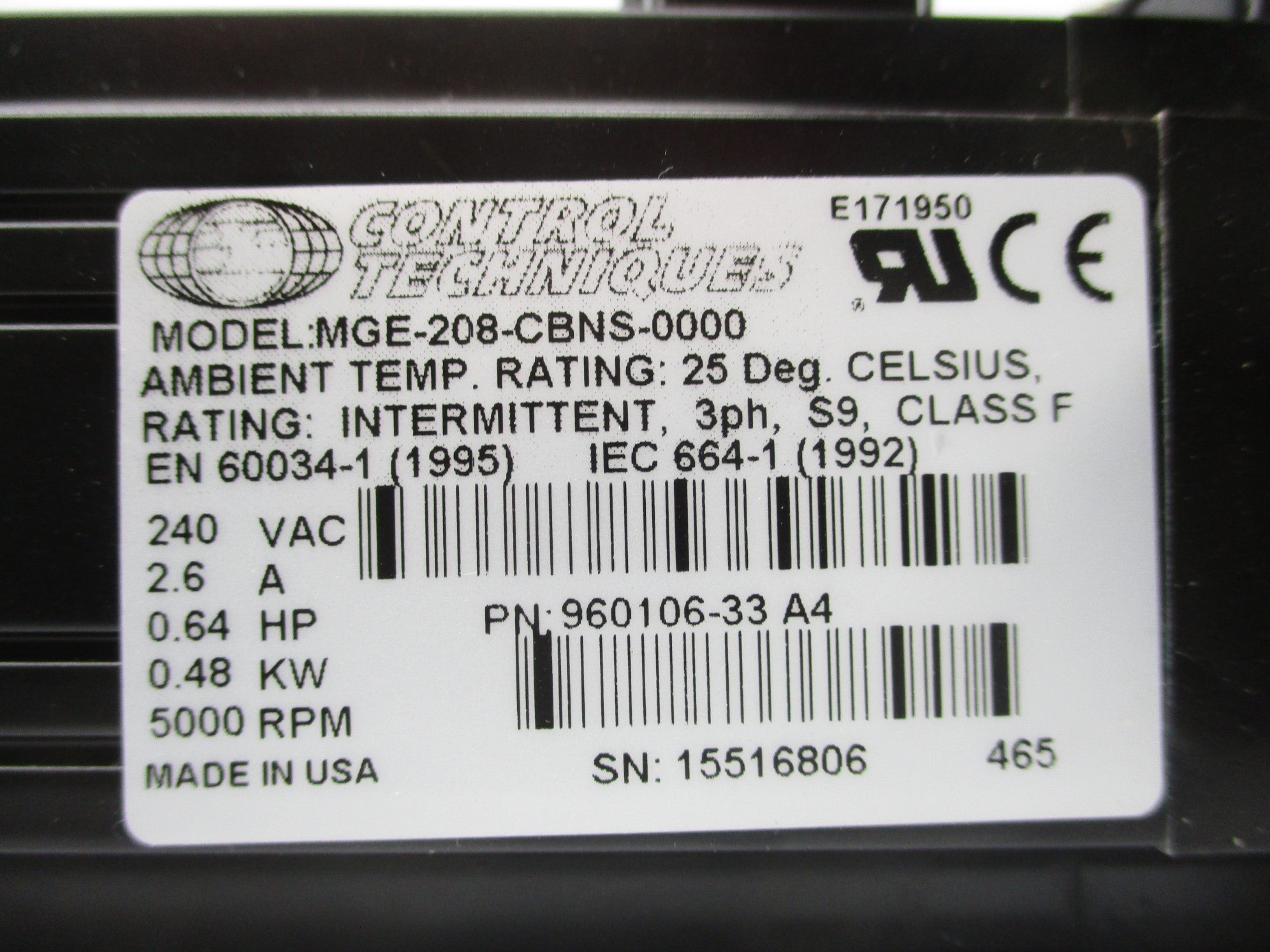 CONTROL TECHNIQUES MGE-208-CBNS-0000 NSNP
