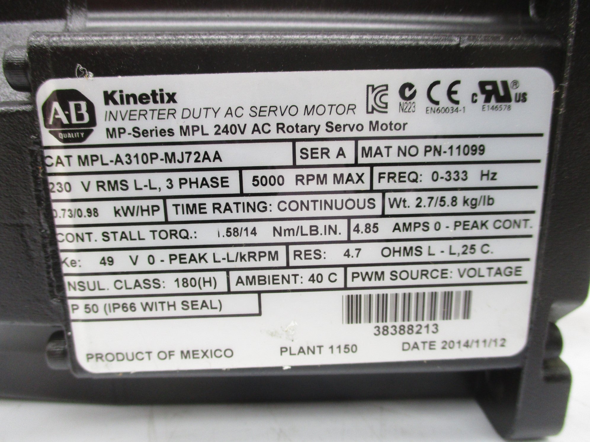 INDUSTRIAL SPARE PART MPL-A310P-MJ72AA SER. A NSMP