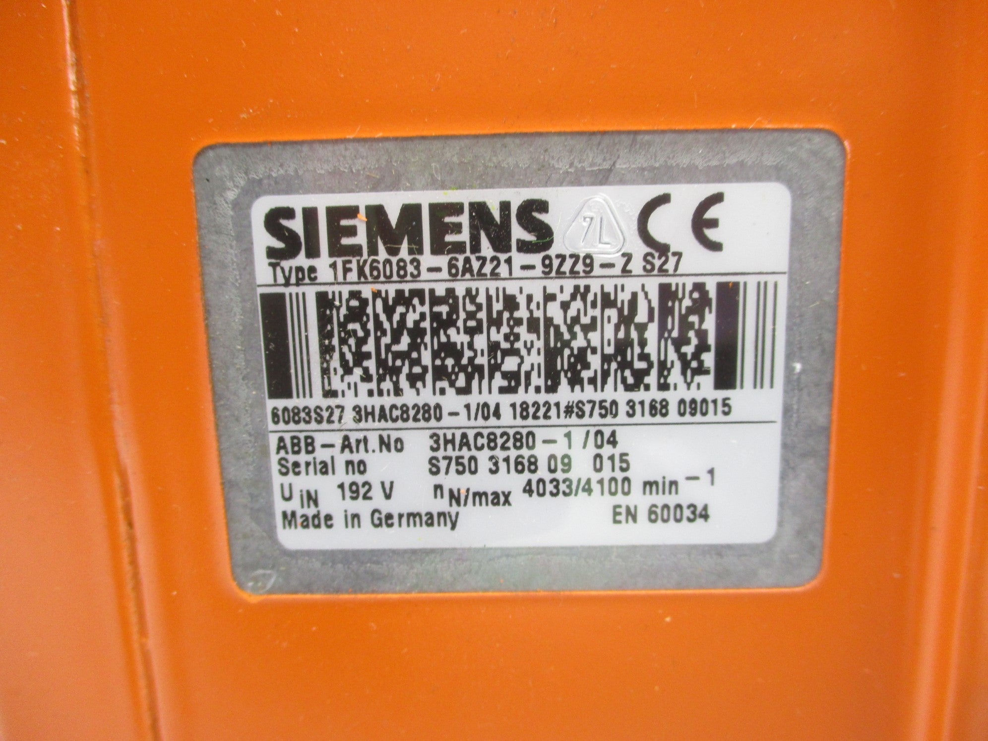 SIEMENS 1FK6083-6AZ21-9ZZ9-ZS27 UNMP