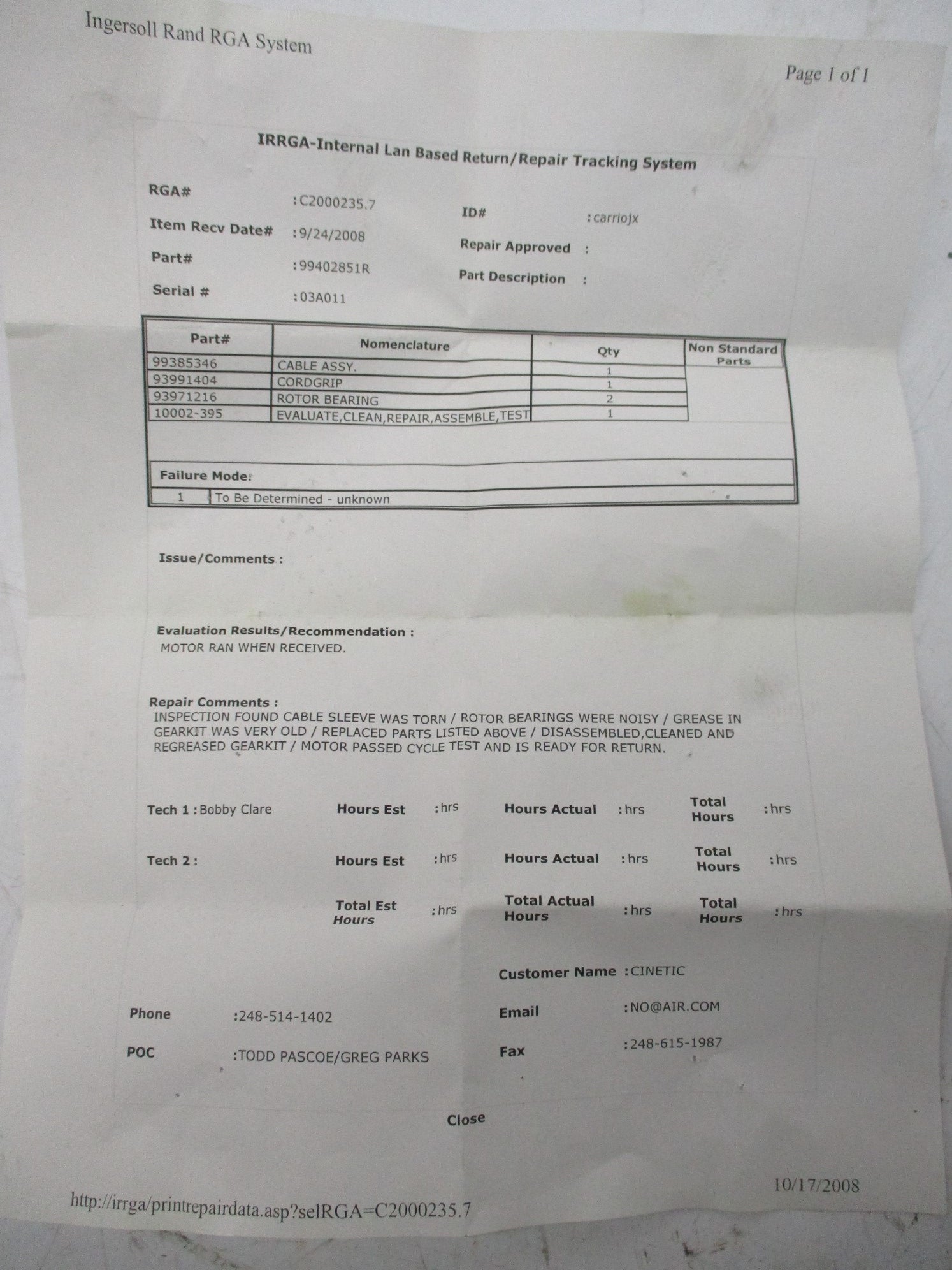 INGERSOLL RAND 99402851R REMAN