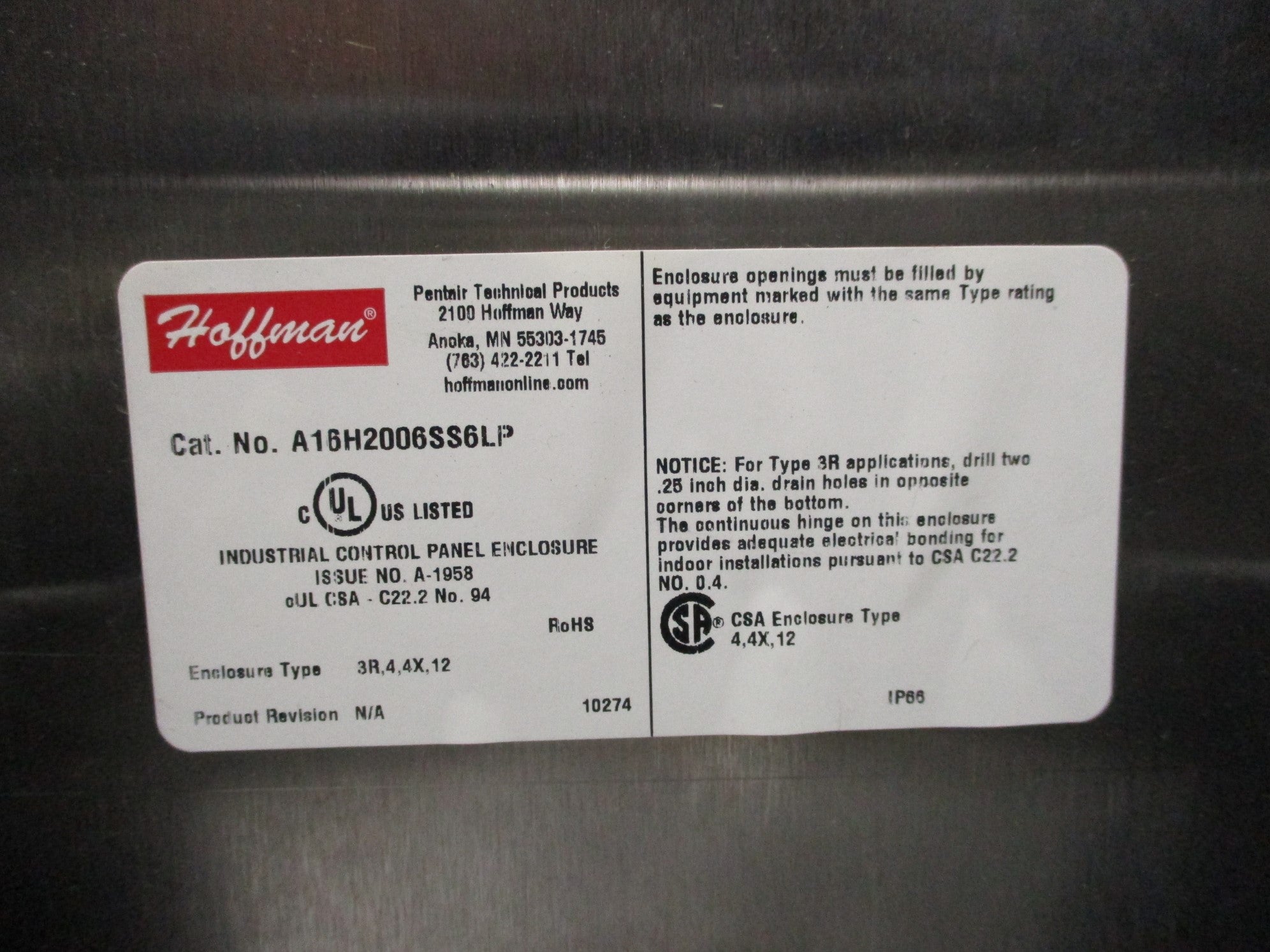 HOFFMAN A16H2006SS6LP NSNP