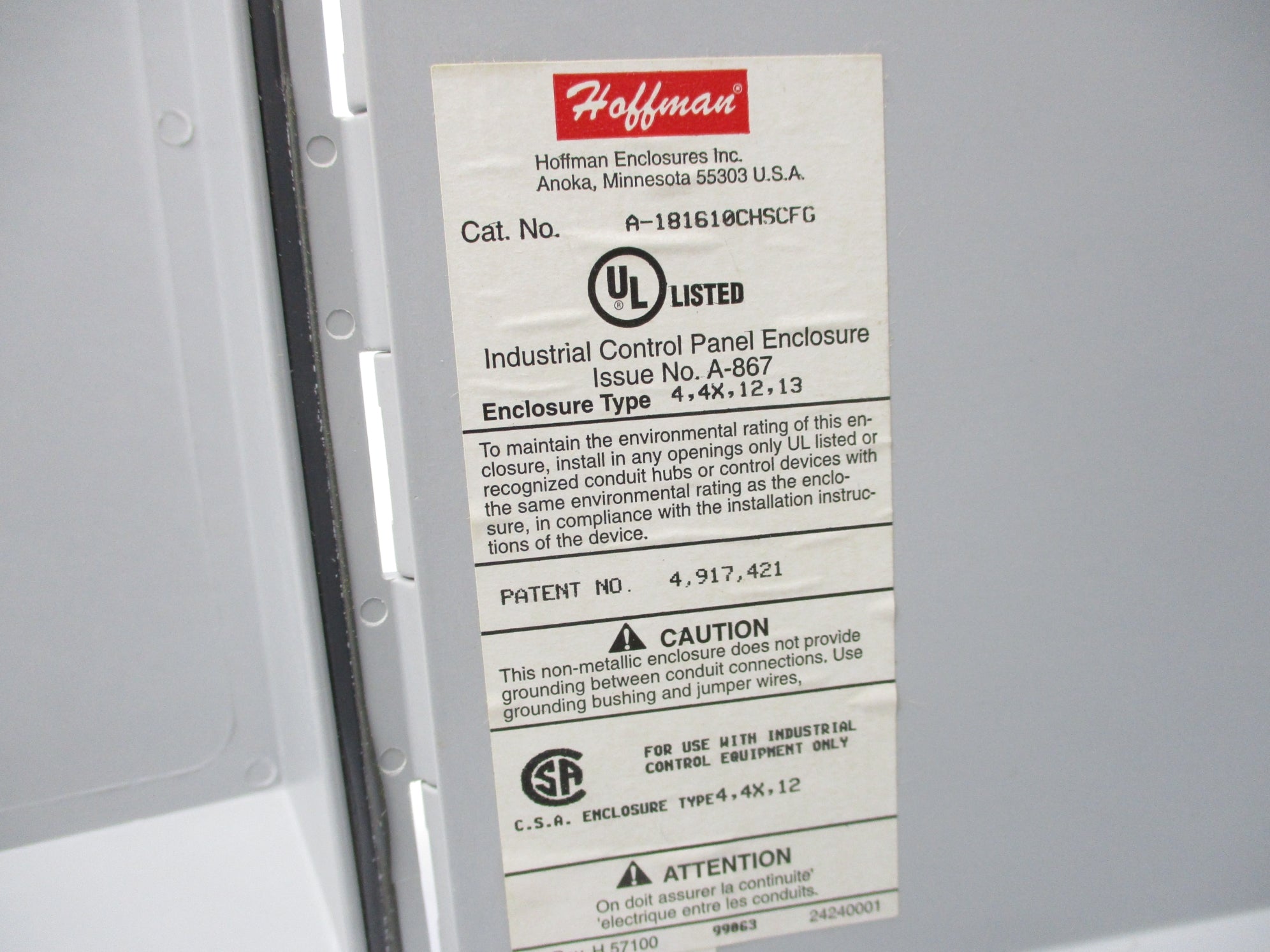 HOFFMAN A-181610CHSCFG NSNP