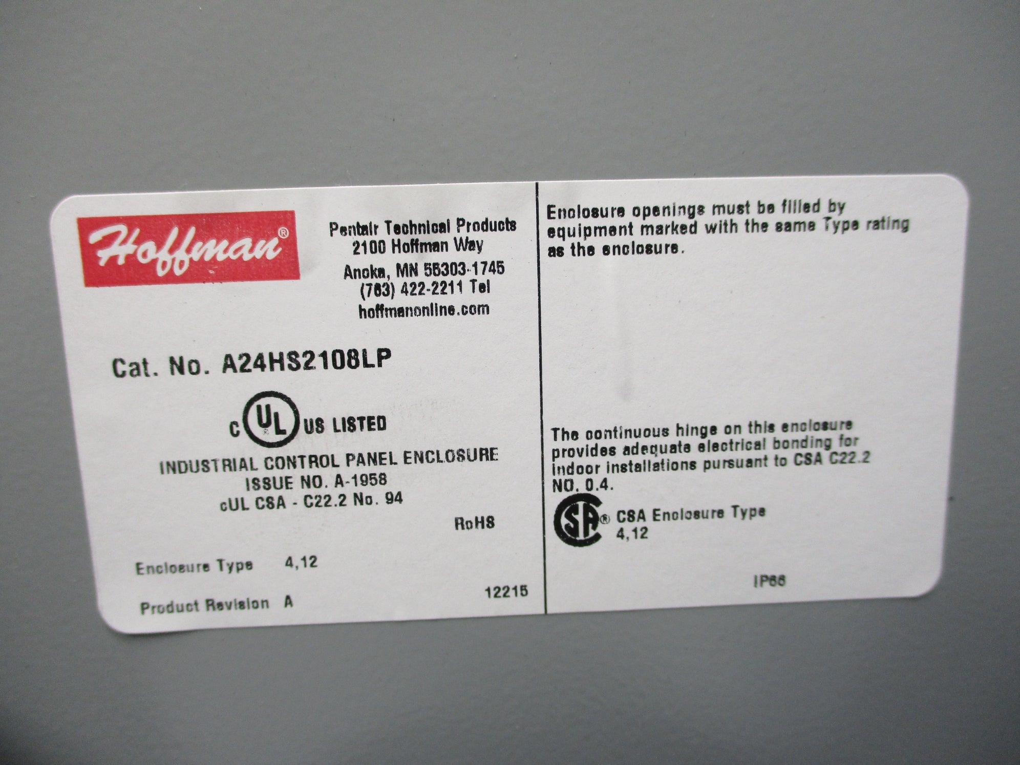 HOFFMAN A24HS2108LP UNMP