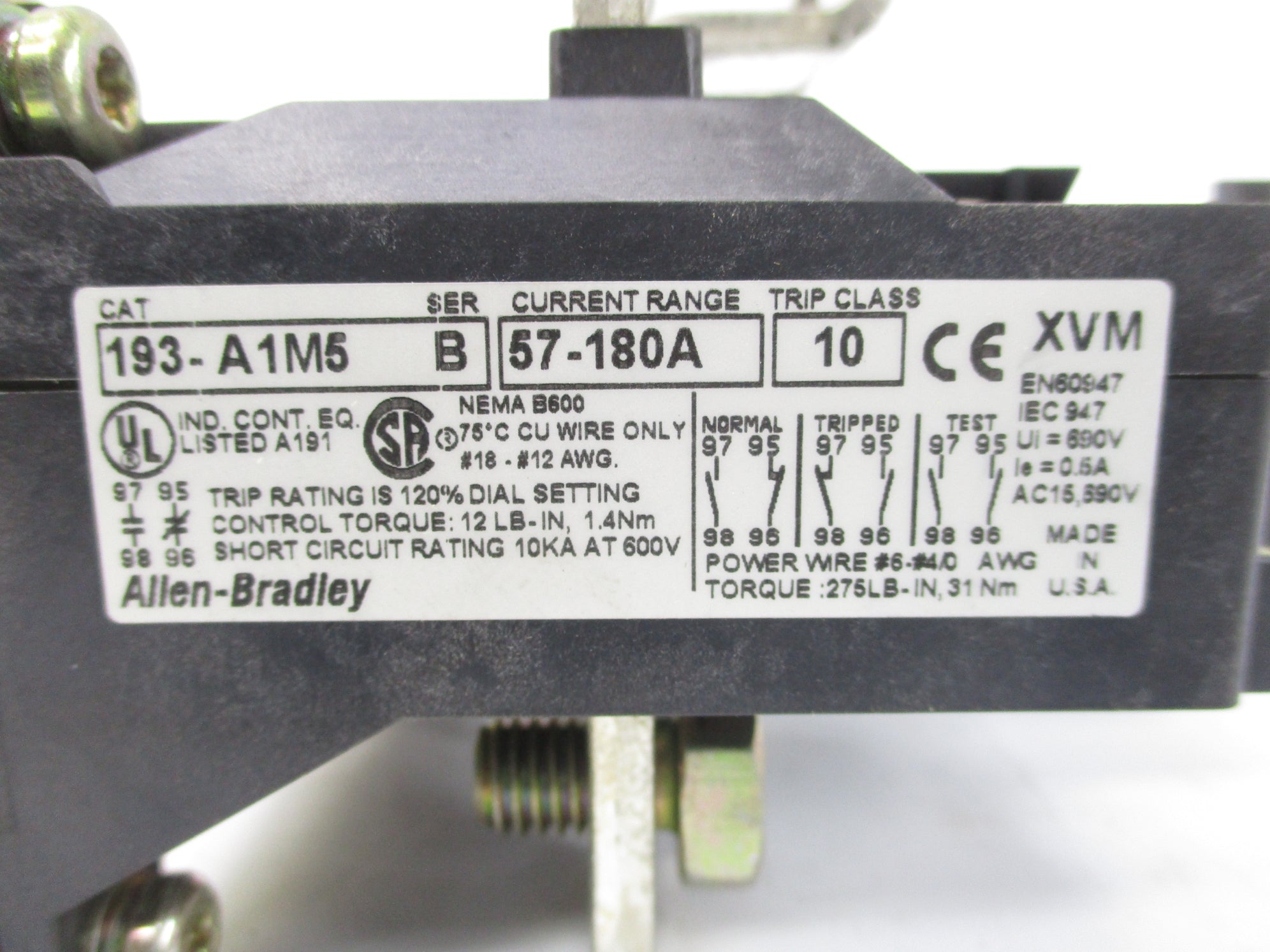 ALLEN BRADLEY 193-A1M5 SER. B 57-180A (BR/WH) NSMP