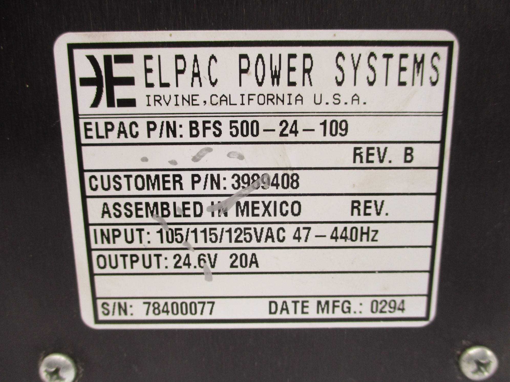 ELPAC POWER SYSTEMS BFS500-24-109 UNMP