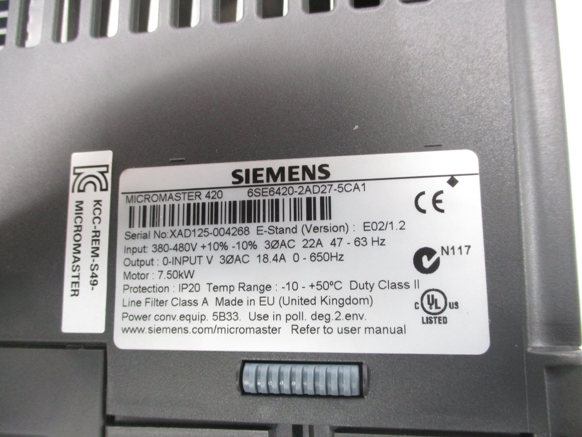 SIEMENS 6SE6420-2AD27-5CA1 380-480VAC 22A NSNP