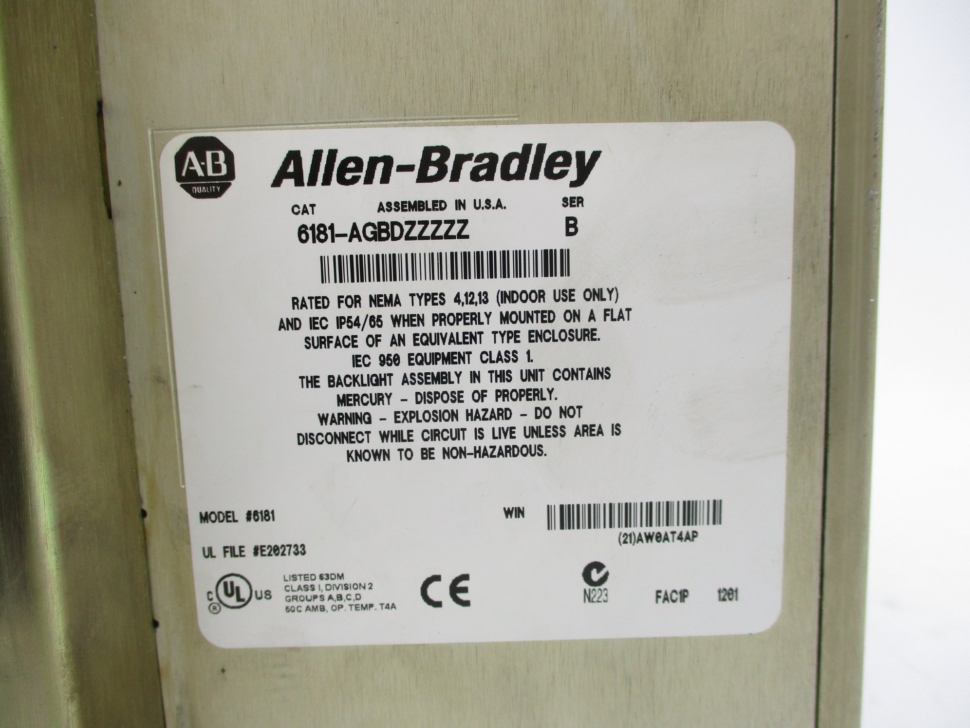 INDUSTRIAL SPARE PART 6181-AGBDZZZZZ SER. B UNMP