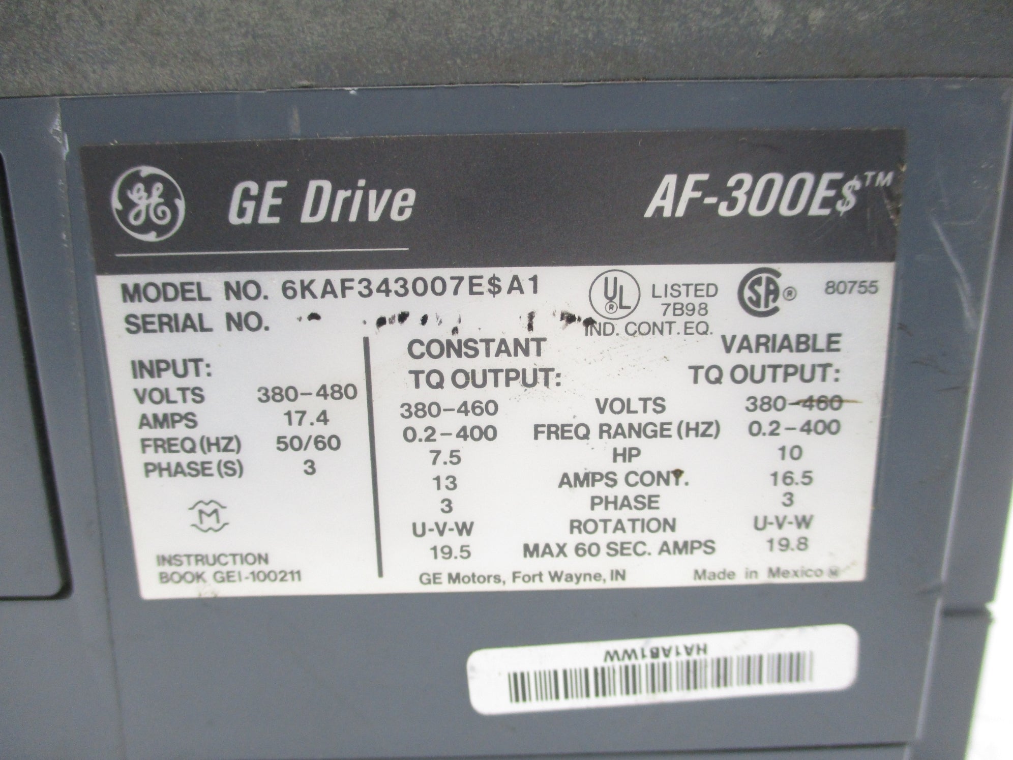 GENERAL ELECTRIC 6KAF343007ESA1 UNMP