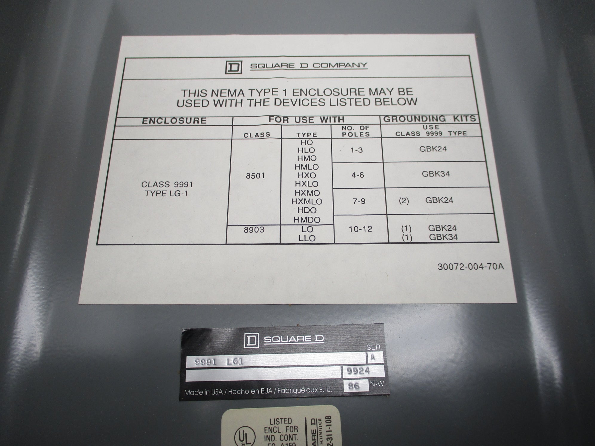 SQUARE D 9991LG1 SER. A NSNP