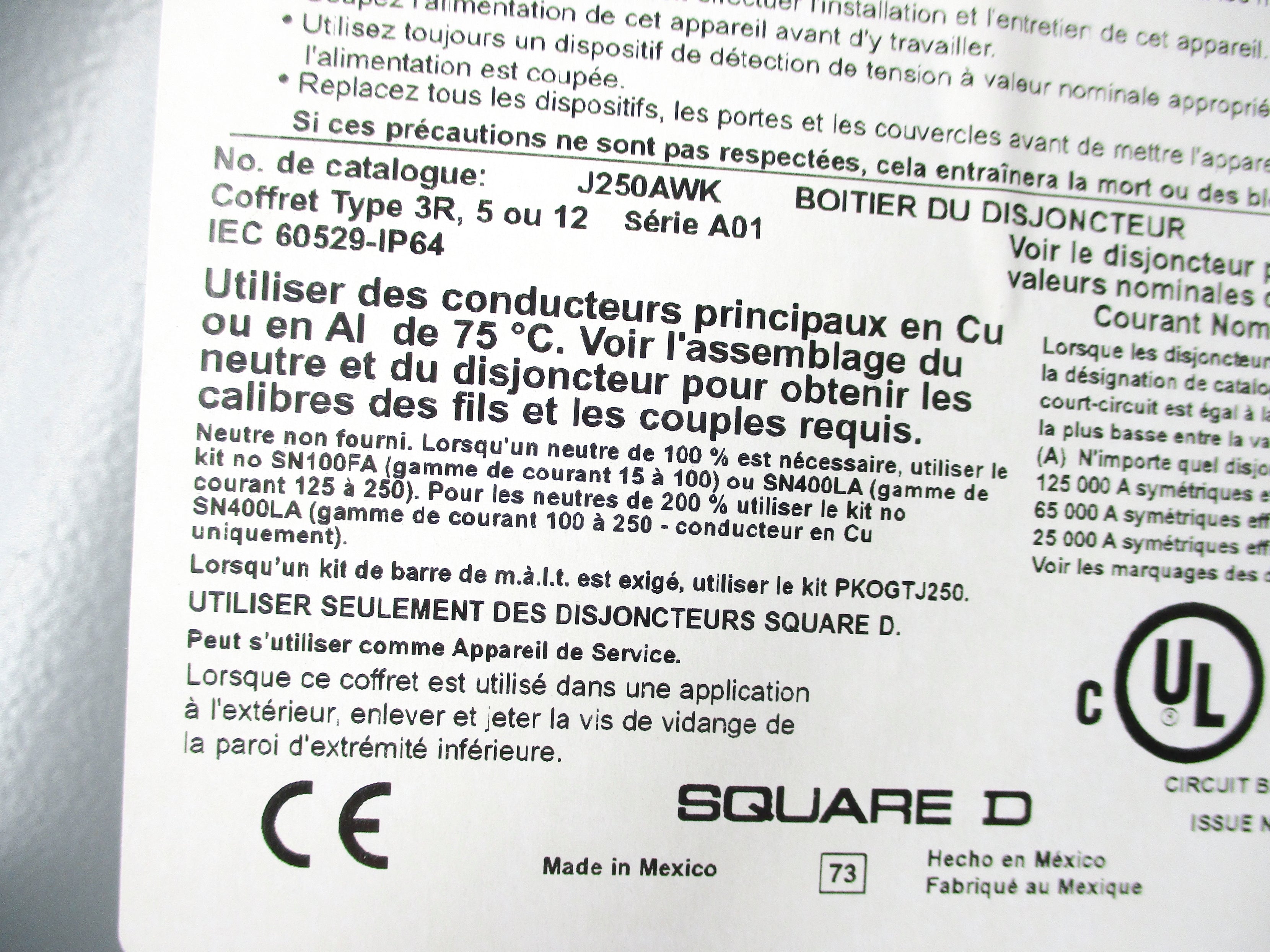 SQUARE D J250AWK SER. A01 NSMP