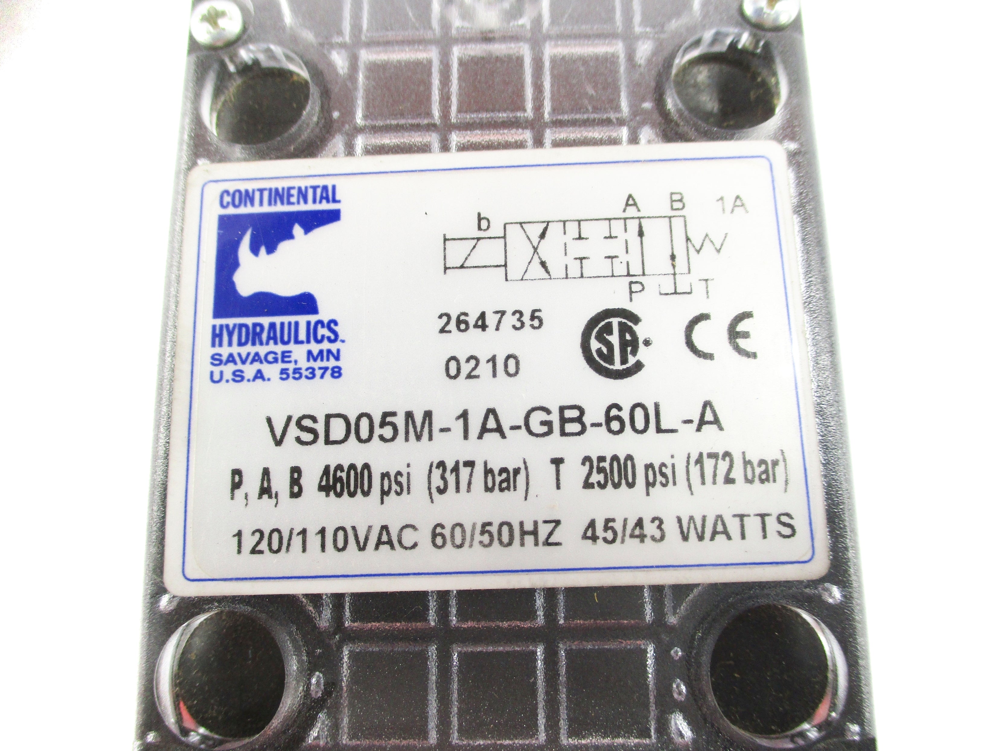 CONTINENTAL HYDRAULICS VSD05M-1A-GB-60L-A 120V 4600PSI NSMP
