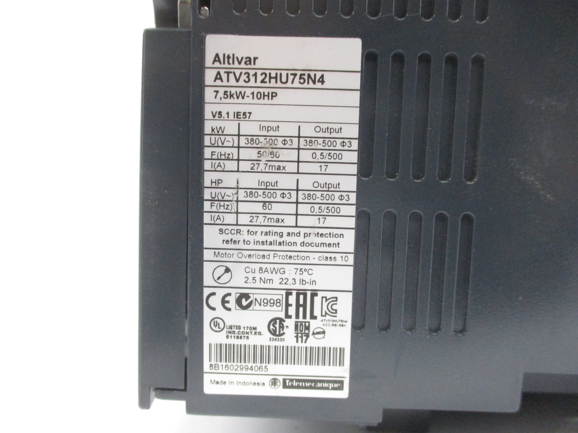 SCHNEIDER ELECTRIC ATV312HU75N4 007769 NSMP