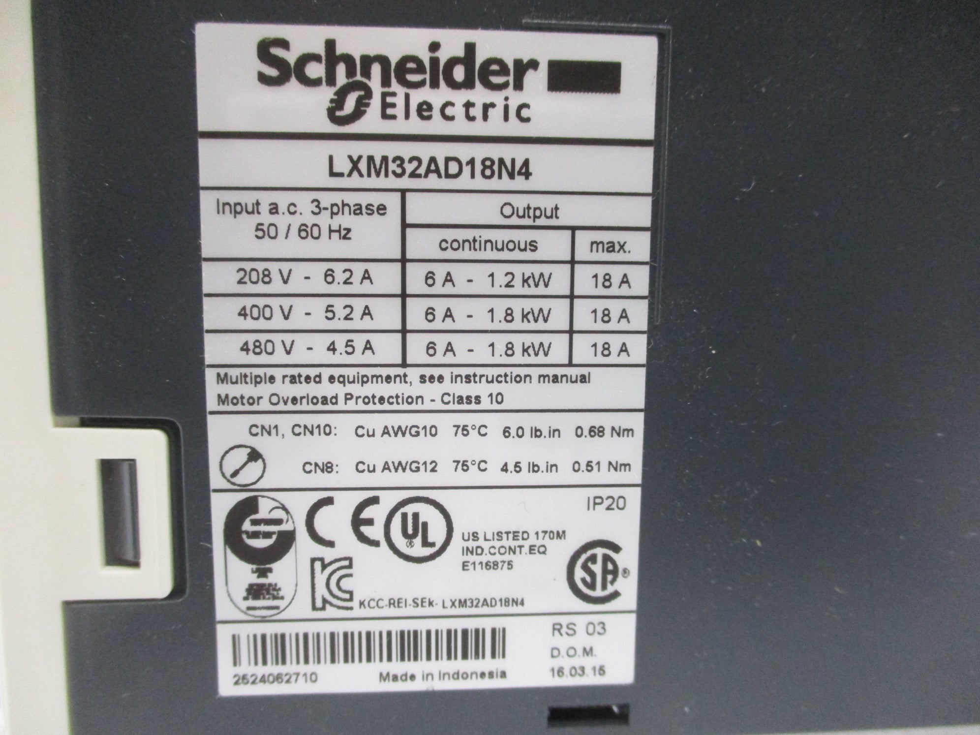 SCHNEIDER ELECTRIC LXM32AD18N4 007679 NSMP