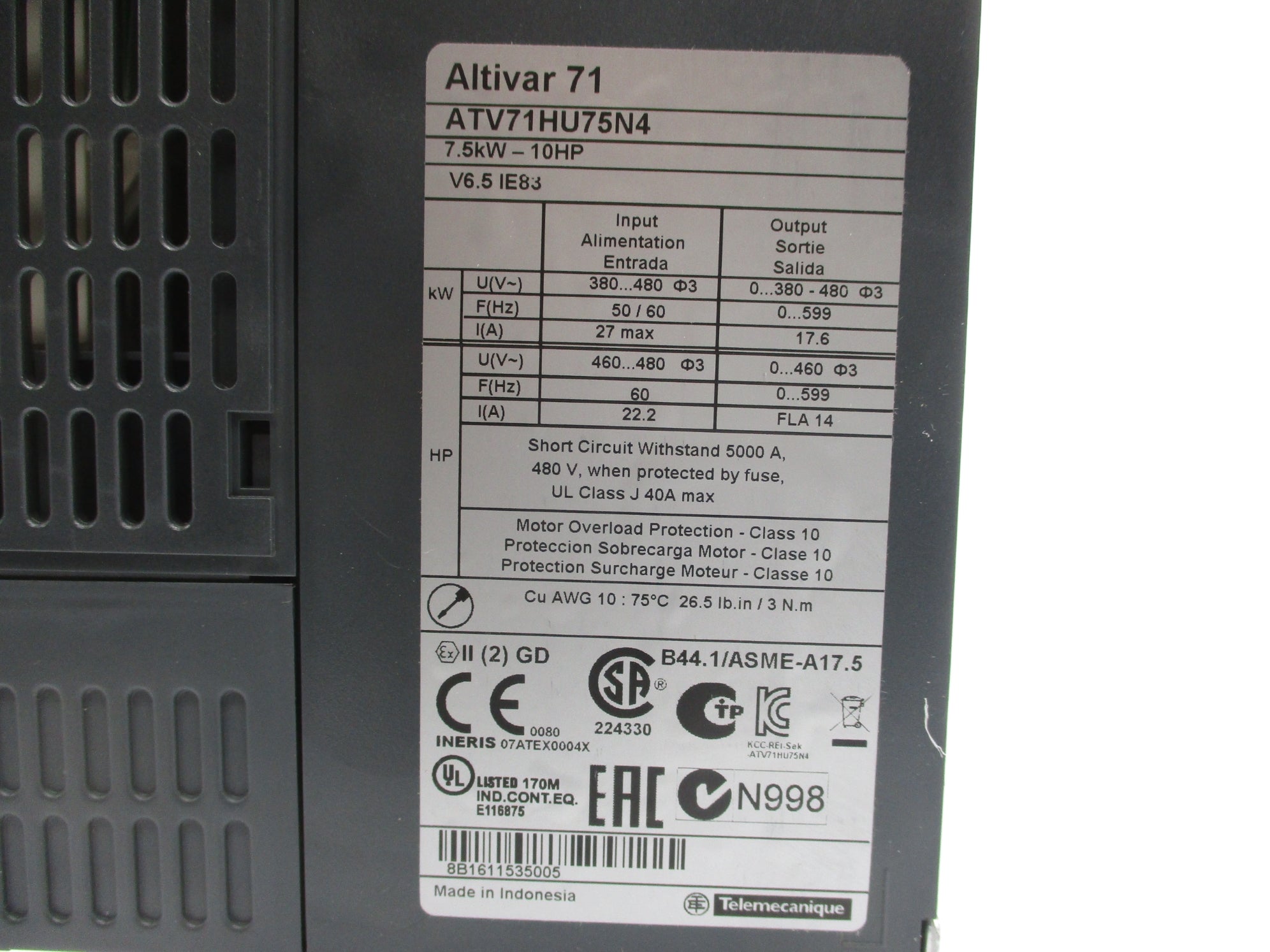 SCHNEIDER ELECTRIC ATV71HU75N4 806463 NSMP