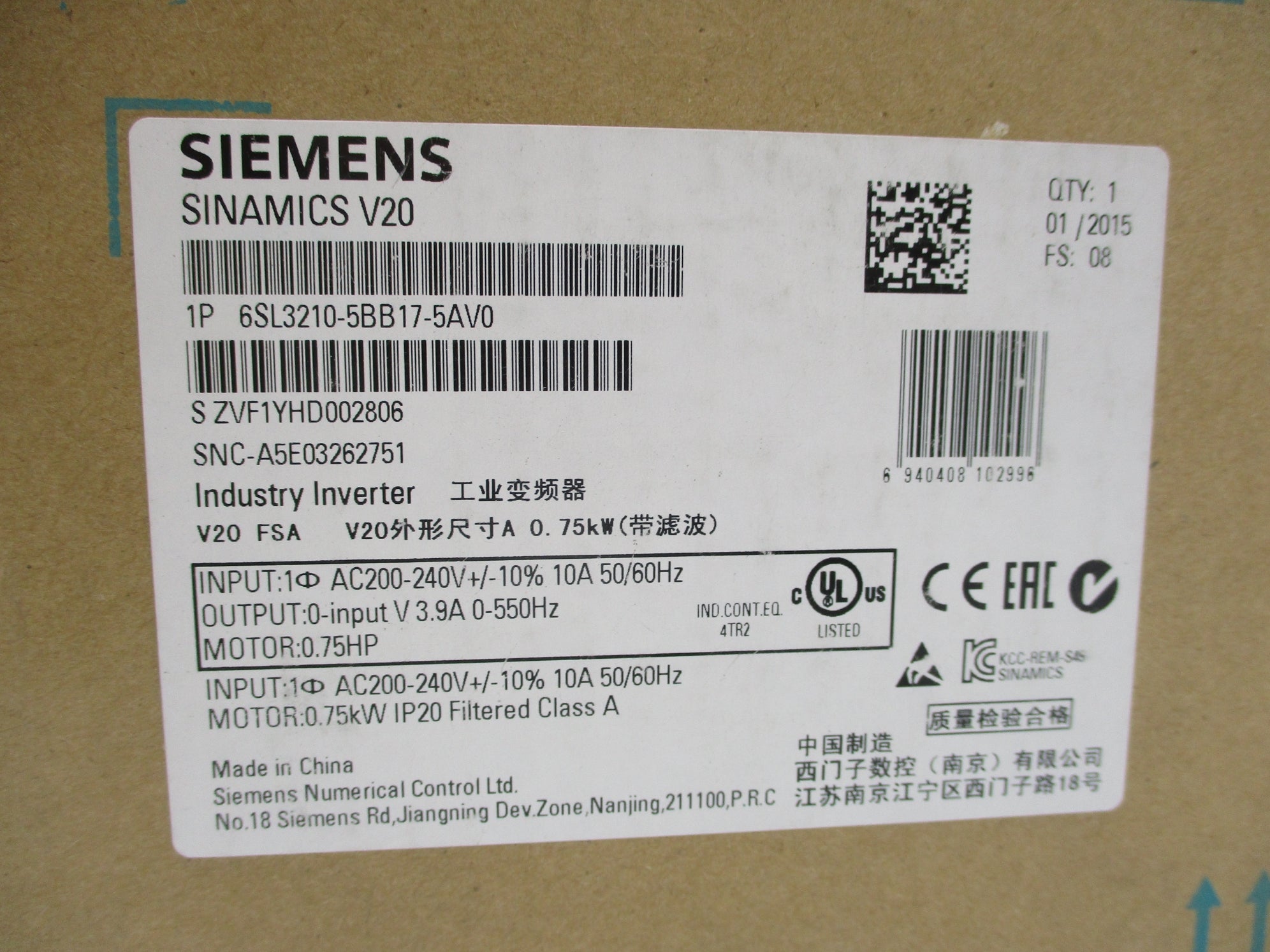 SIEMENS 6SL3210-5BB17-5AV0 NSFS