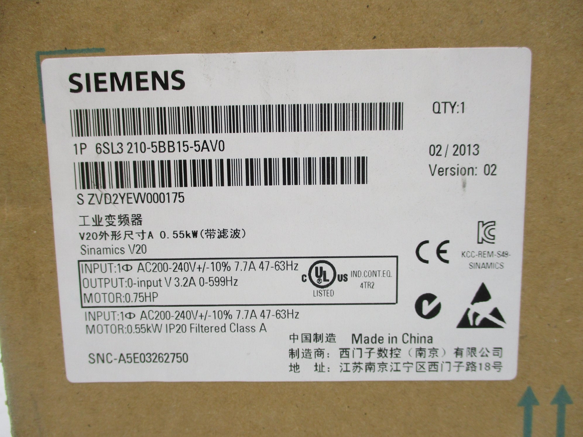 SIEMENS 6SL3210-5BB15-5AV0 NSFS