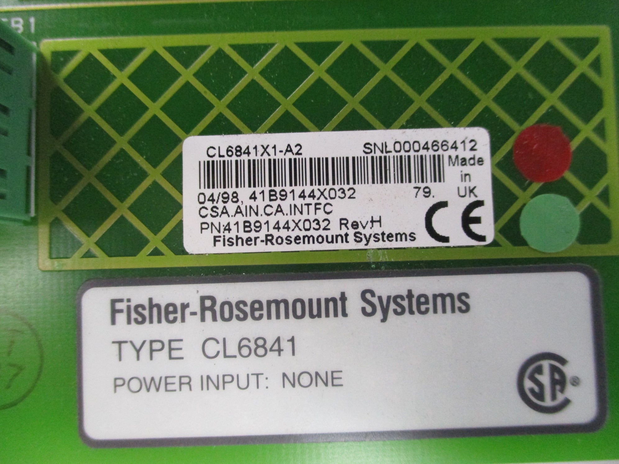 FISHER ROSEMOUNT CL6841X1-A2 41B9144X032 REV. H UNMP