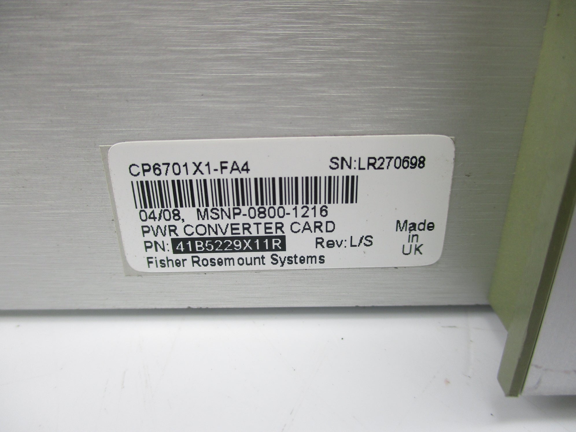 FISHER ROSEMOUNT CP6701X1-FA4 41B5229X11R REV. L/S UNMP