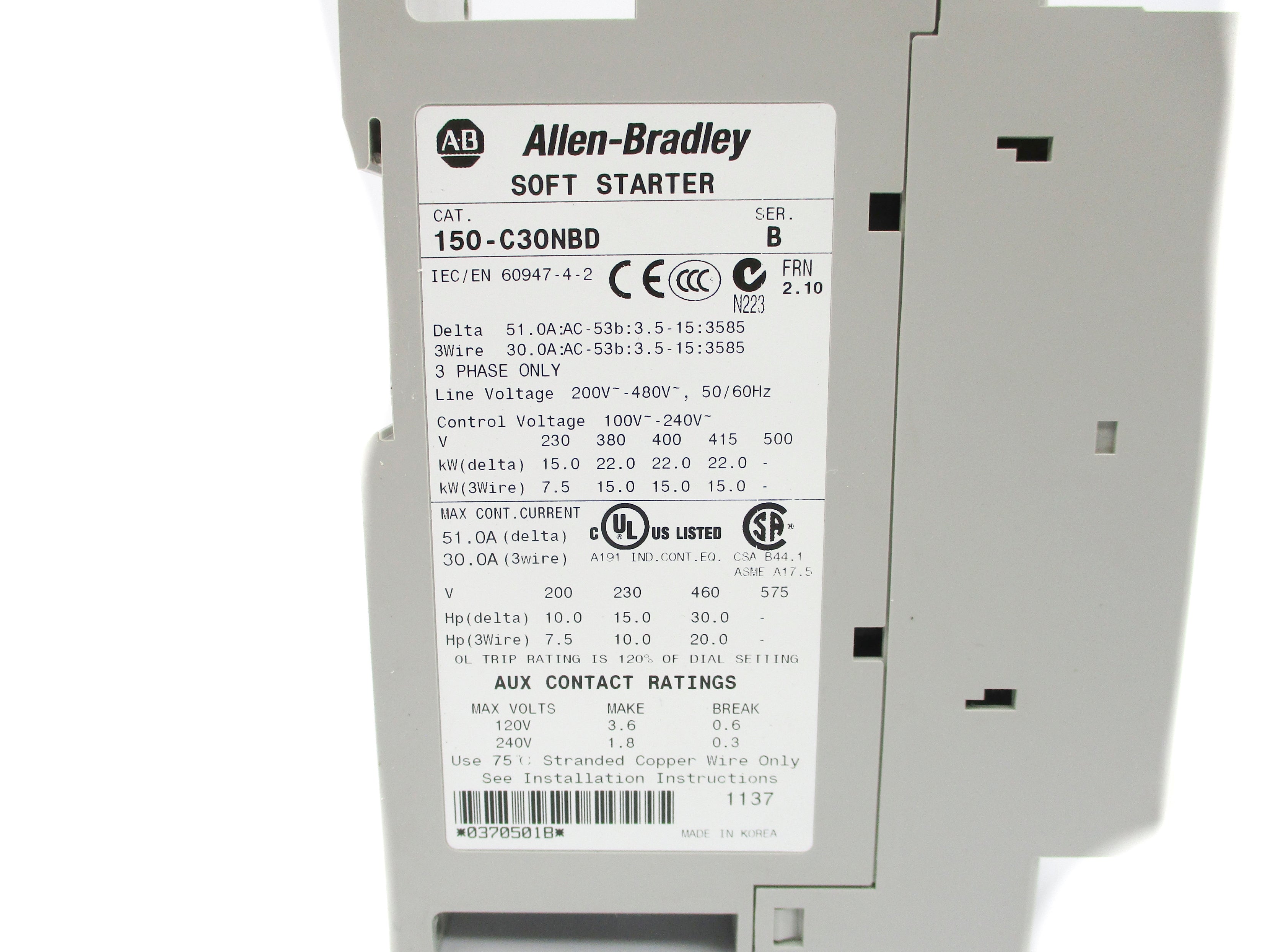 ALLEN BRADLEY 150-C30NBD SER. B F/W 2.10 (BR/WH) NSMP