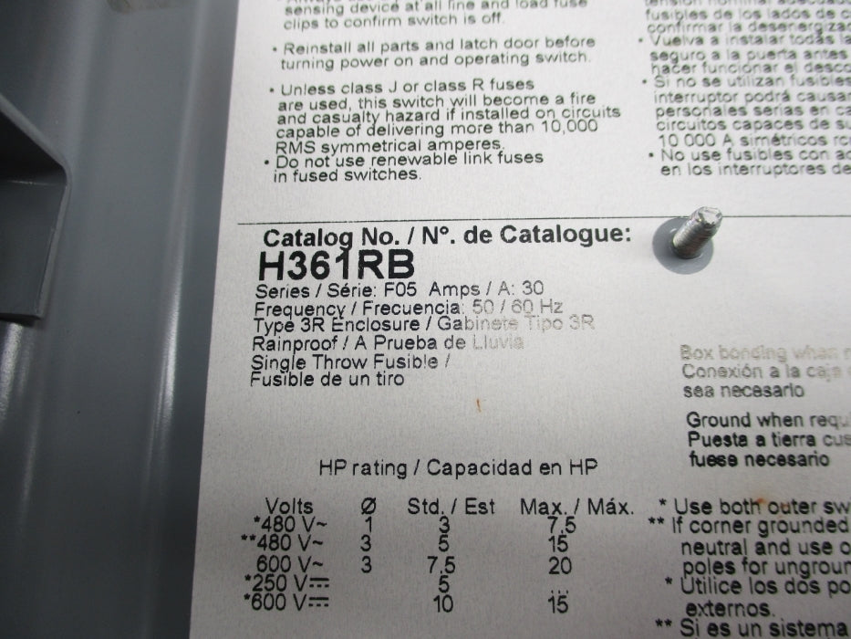 SQUARE D H361RB SER. F05 NEW IN SQUARE D FACTORY BOX NSMP