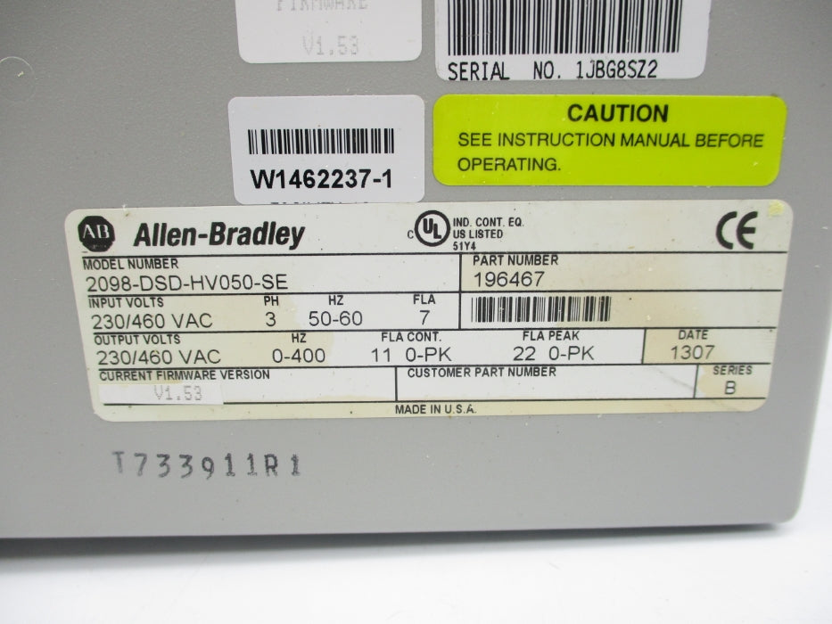 ALLEN BRADLEY 2098-DSD-HV050-SE SER. B F/W V1.53 REMAN