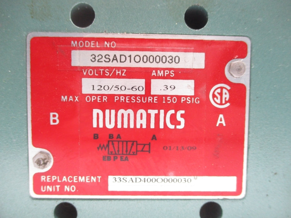 NUMATICS 32SAD1O000030 120V 150PSI (AS PICTURED) UNMP