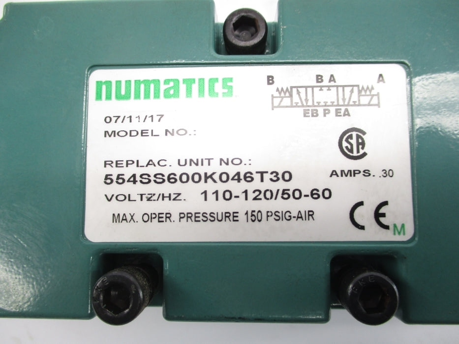 NUMATICS 554SS600K046T30 120V 150PSI NSNP