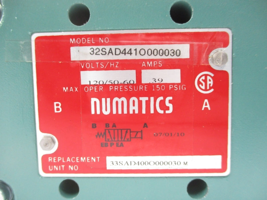 NUMATICS 32SAD441O000030 120V .39A 150PSI NSNP