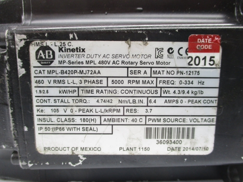 ALLEN BRADLEY MPL-B420P-MJ72AA SER. A NSNP