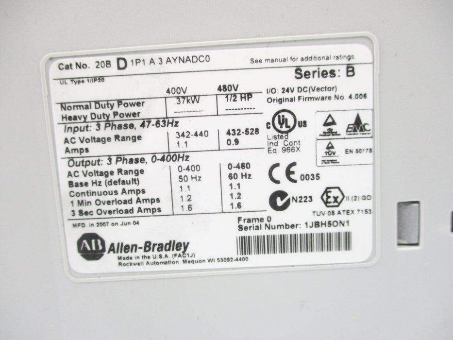INDUSTRIAL SPARE PART 20BD1P1A3AYNADC0 SER. B F/W 4.006 UNMP