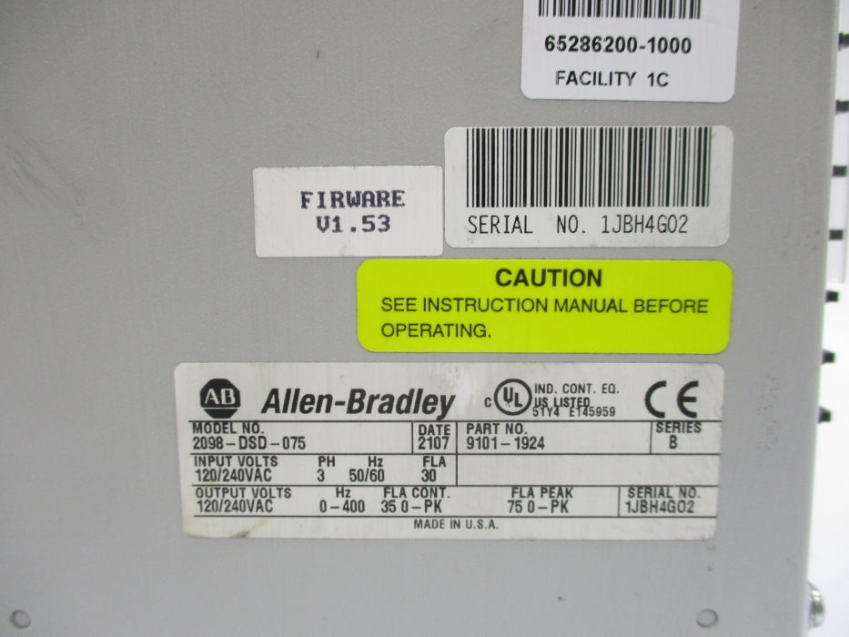 ALLEN BRADLEY 2098-DSD-075 SER. B F/W V1.53 UNMP