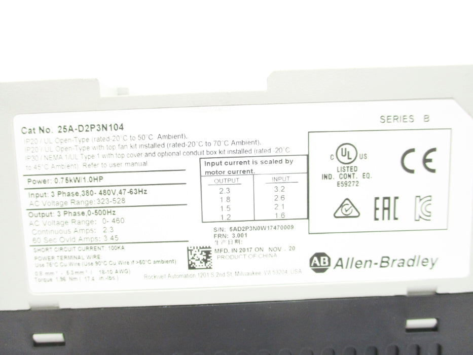 ALLEN BRADLEY 25A-D2P3N104 SER. B F/W 3.001 NSMP